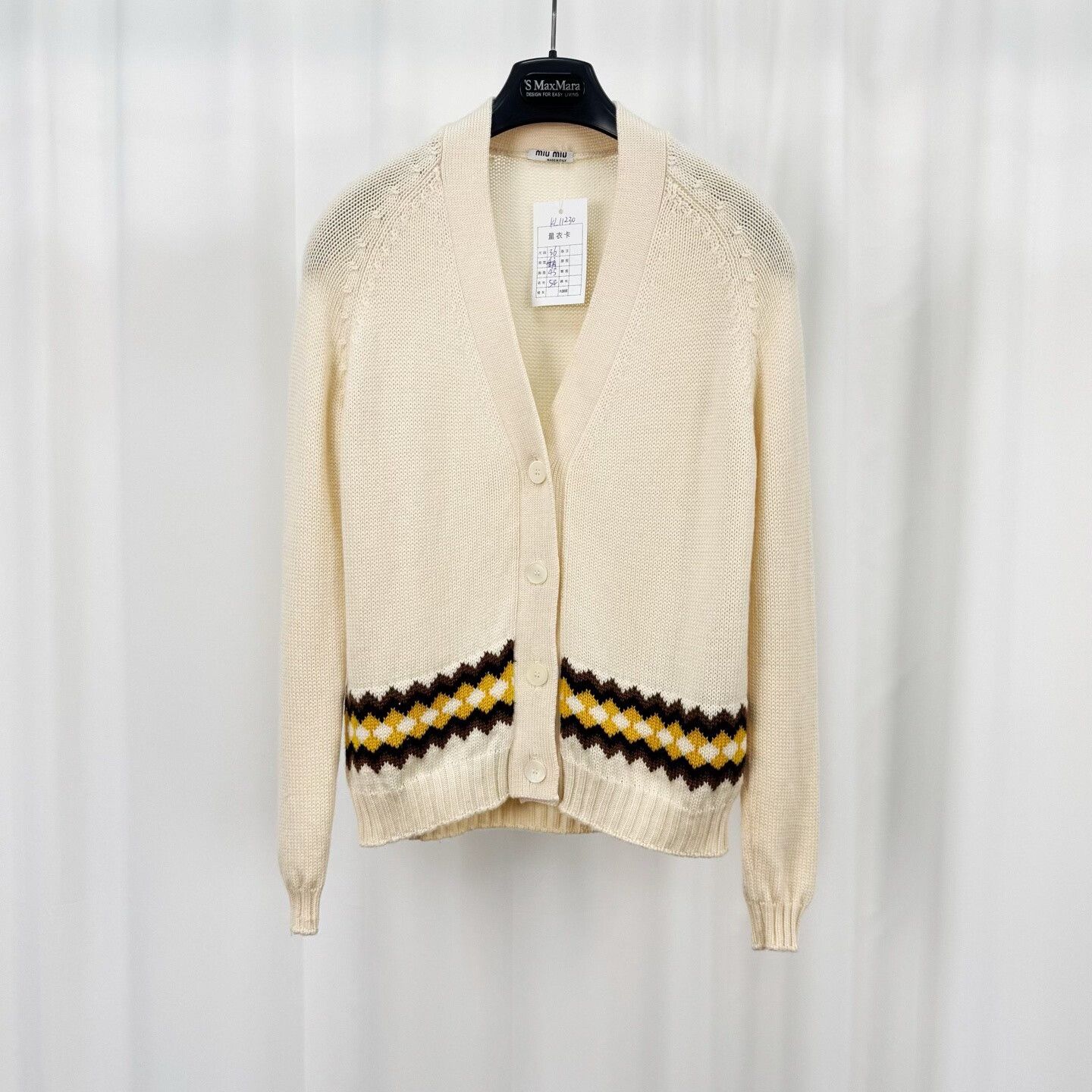 Miu Miu Miu Miu Wool Diamond Pattern Cardigan Size 36 Size XS / US 0-2 / IT 36-38 - 2 Thumbnail