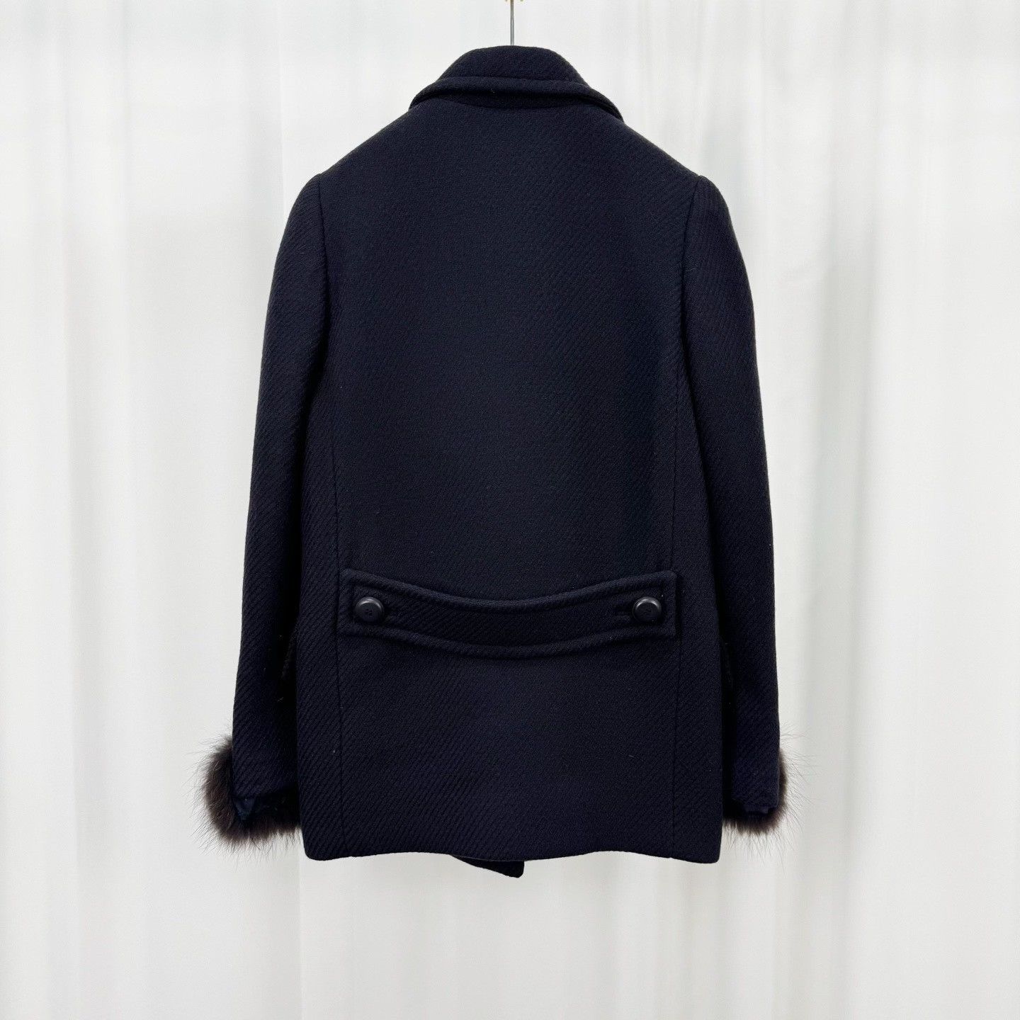 Prada Prada Black Fur Trim Wool Coat Size 38 Size XS / US 0-2 / IT 36-38 - 3 Thumbnail
