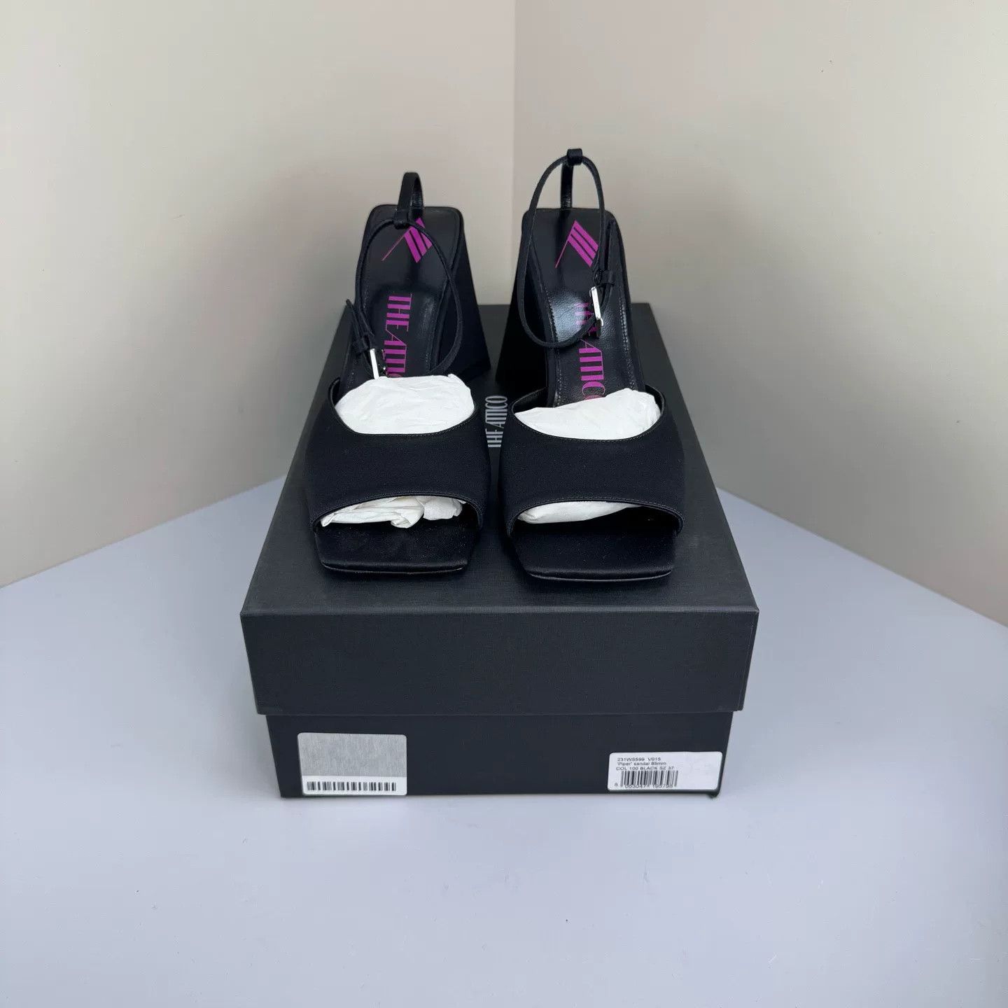 The Attico The Attico Black Satin Pyramid Heel Sandals Size 37 Size US 7 / IT 37 - 3 Thumbnail