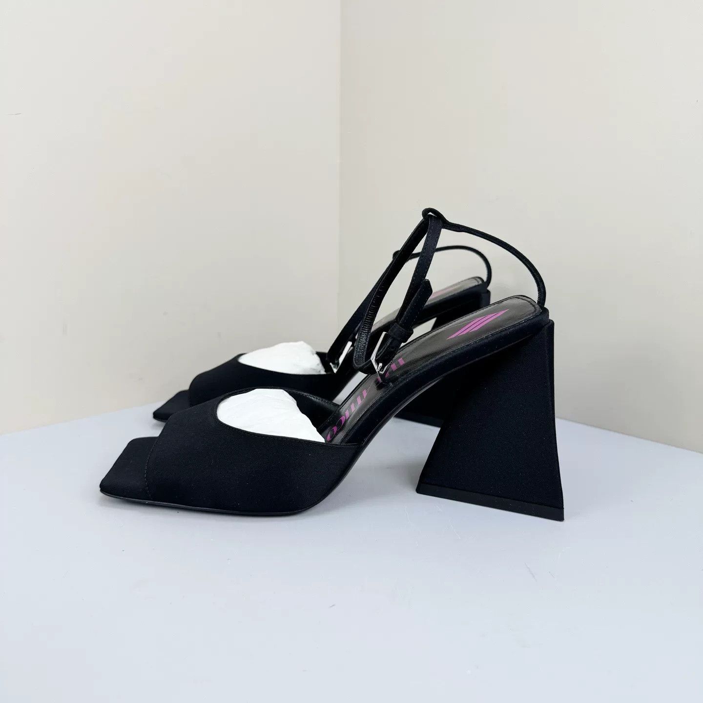 The Attico The Attico Black Satin Pyramid Heel Sandals Size 37 Size US 7 / IT 37 - 2 Thumbnail