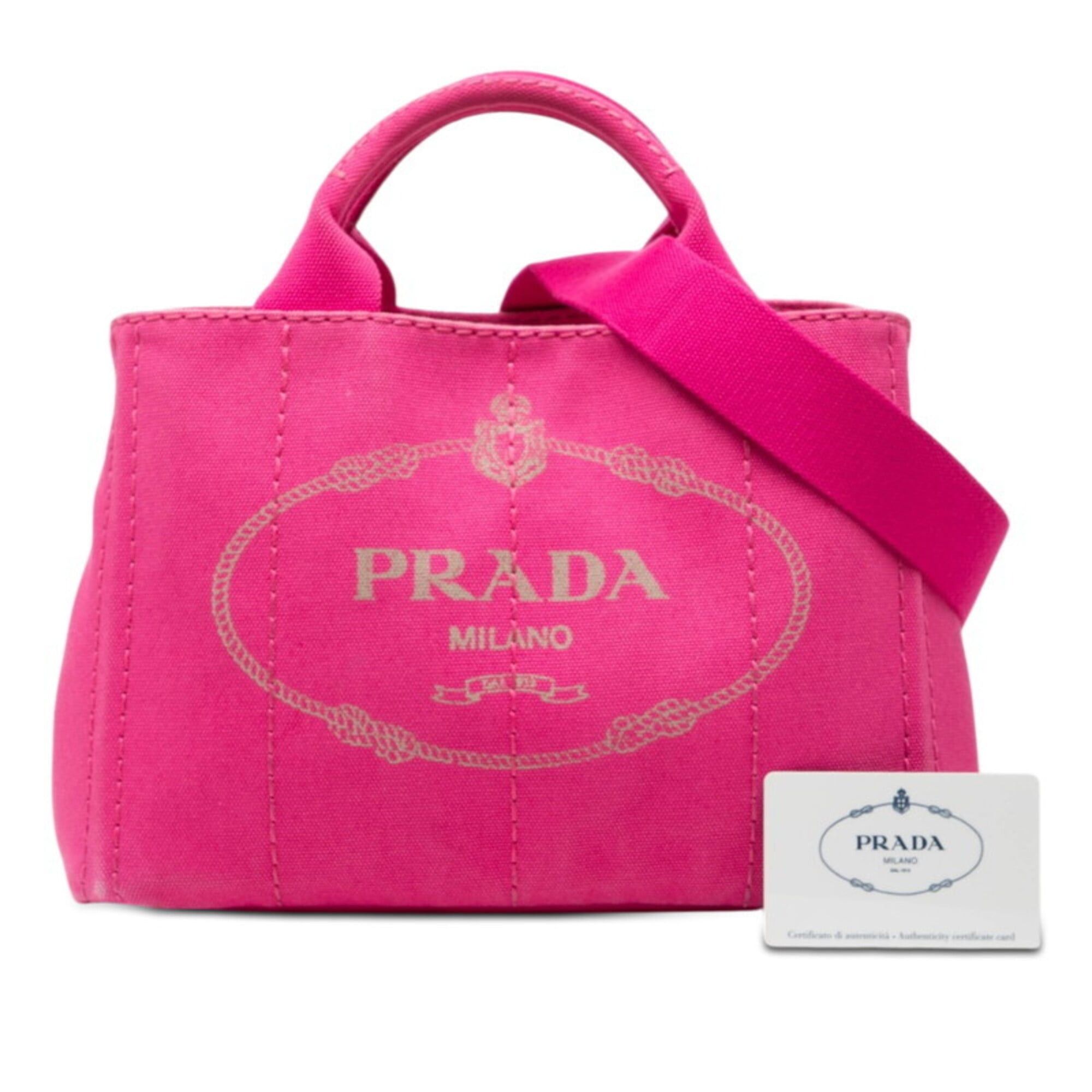 Prada Prada Triangle Logo Plate Canapa Mini Handbag Shoulder Bag 2WAY B2439G Fuchsia Pink Canvas Women's PRADA Size ONE SIZE - 6 Thumbnail