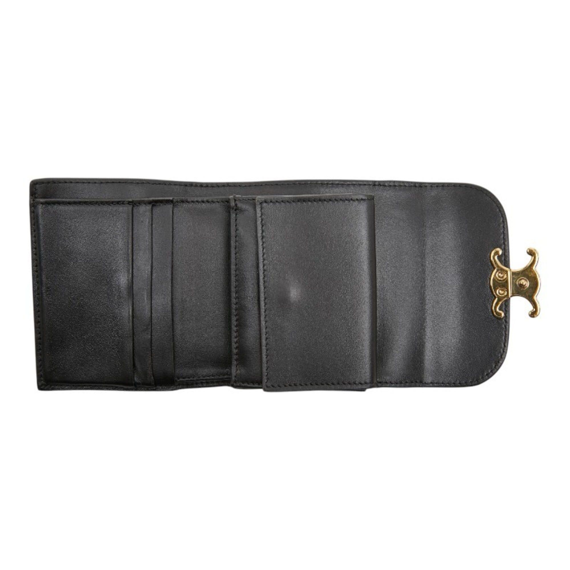 Celine Celine Triomphe Small Flap Wallet, Tri-fold Black Leather, Women's CELINE Size ONE SIZE - 10 Thumbnail