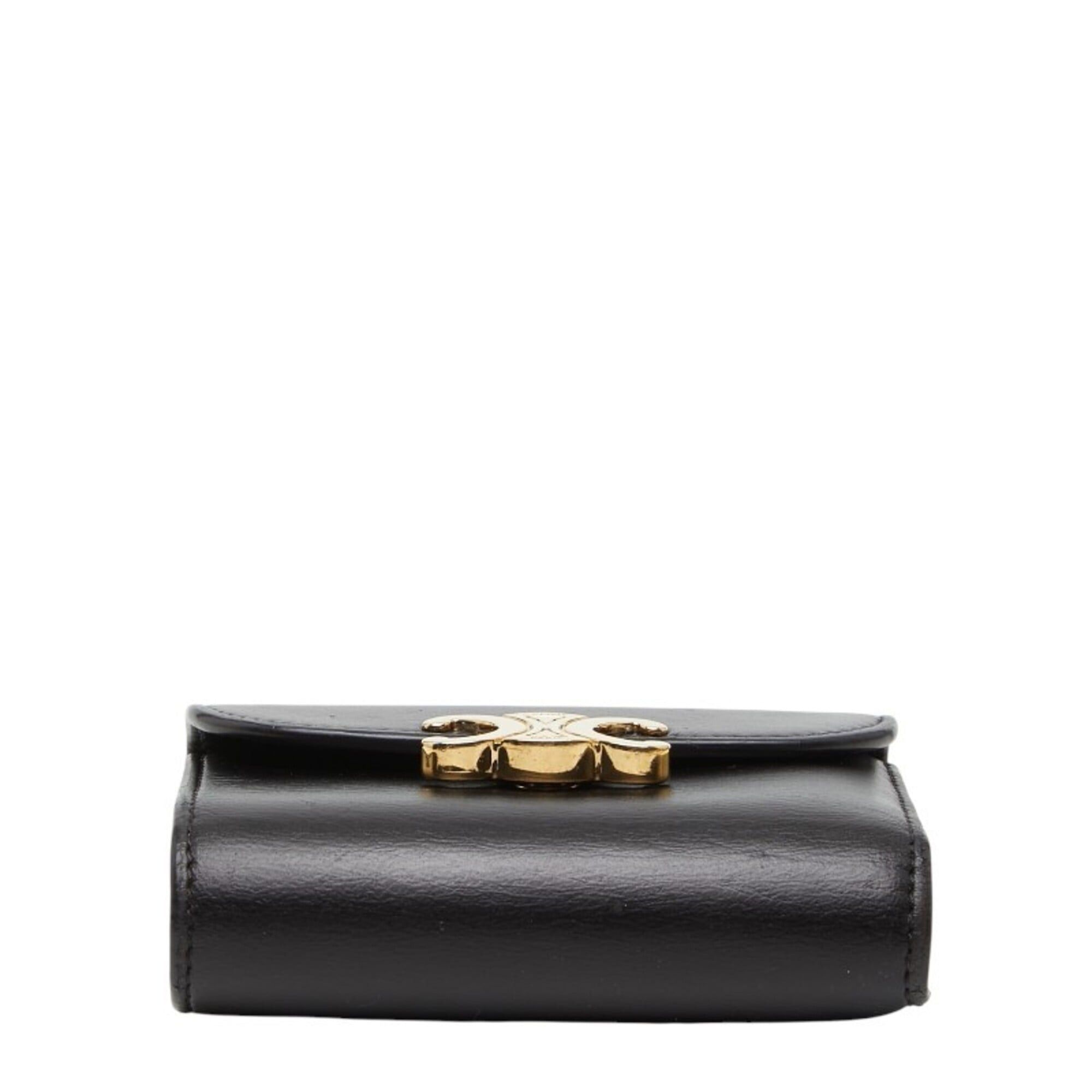 Celine Celine Triomphe Small Flap Wallet, Tri-fold Black Leather, Women's CELINE Size ONE SIZE - 3 Thumbnail