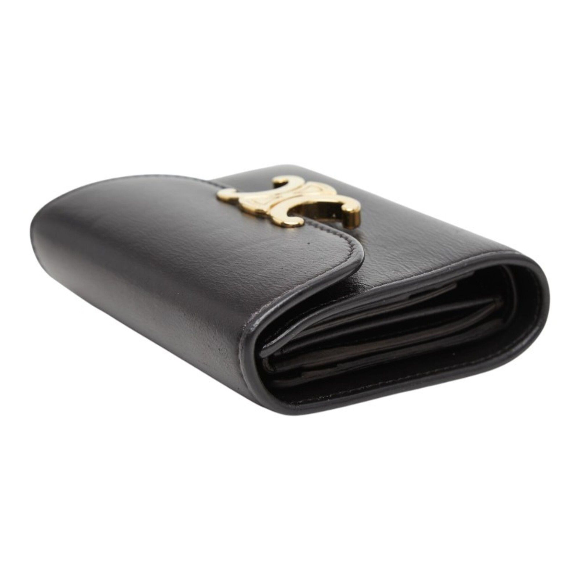Celine Celine Triomphe Small Flap Wallet, Tri-fold Black Leather, Women's CELINE Size ONE SIZE - 6 Thumbnail