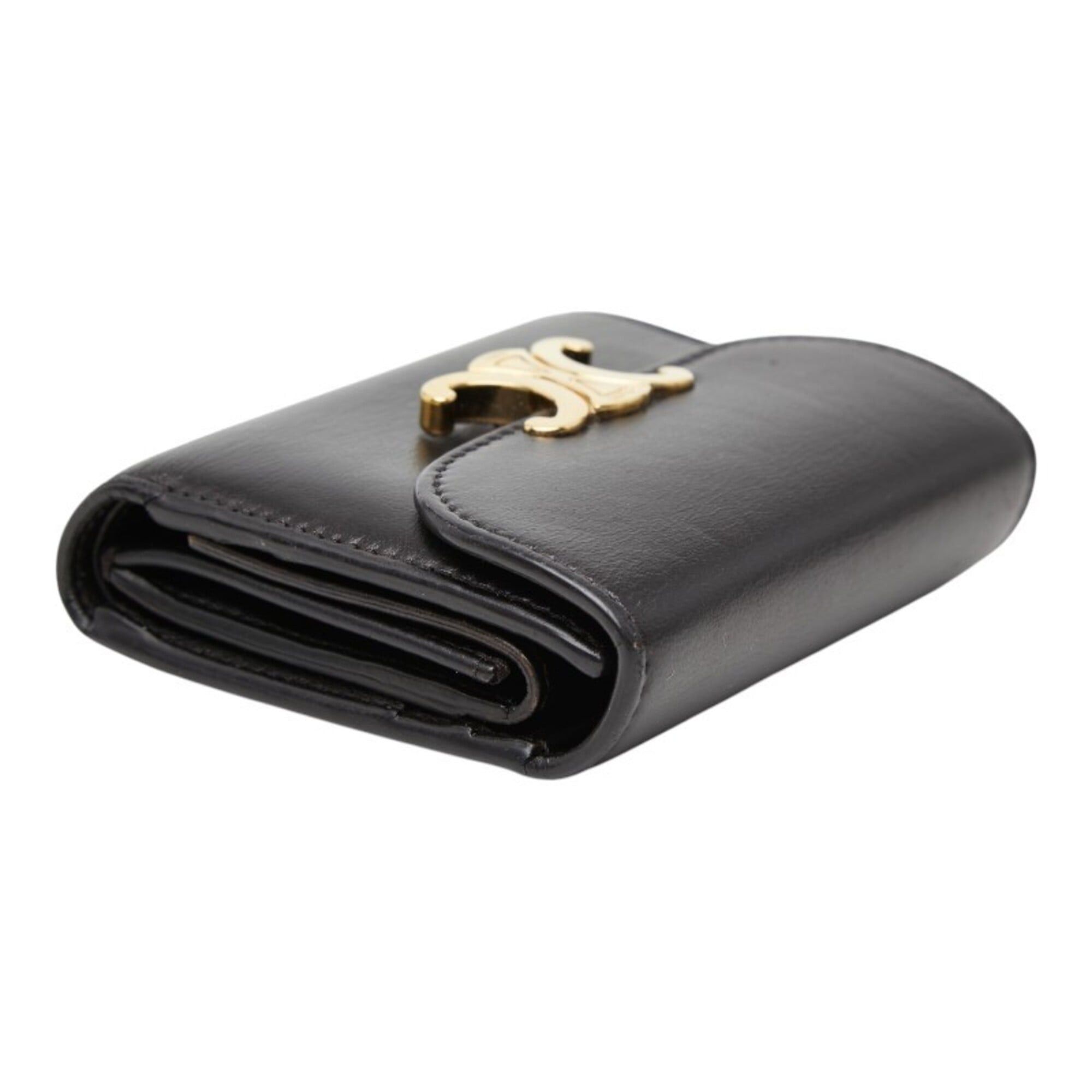 Celine Celine Triomphe Small Flap Wallet, Tri-fold Black Leather, Women's CELINE Size ONE SIZE - 7 Thumbnail