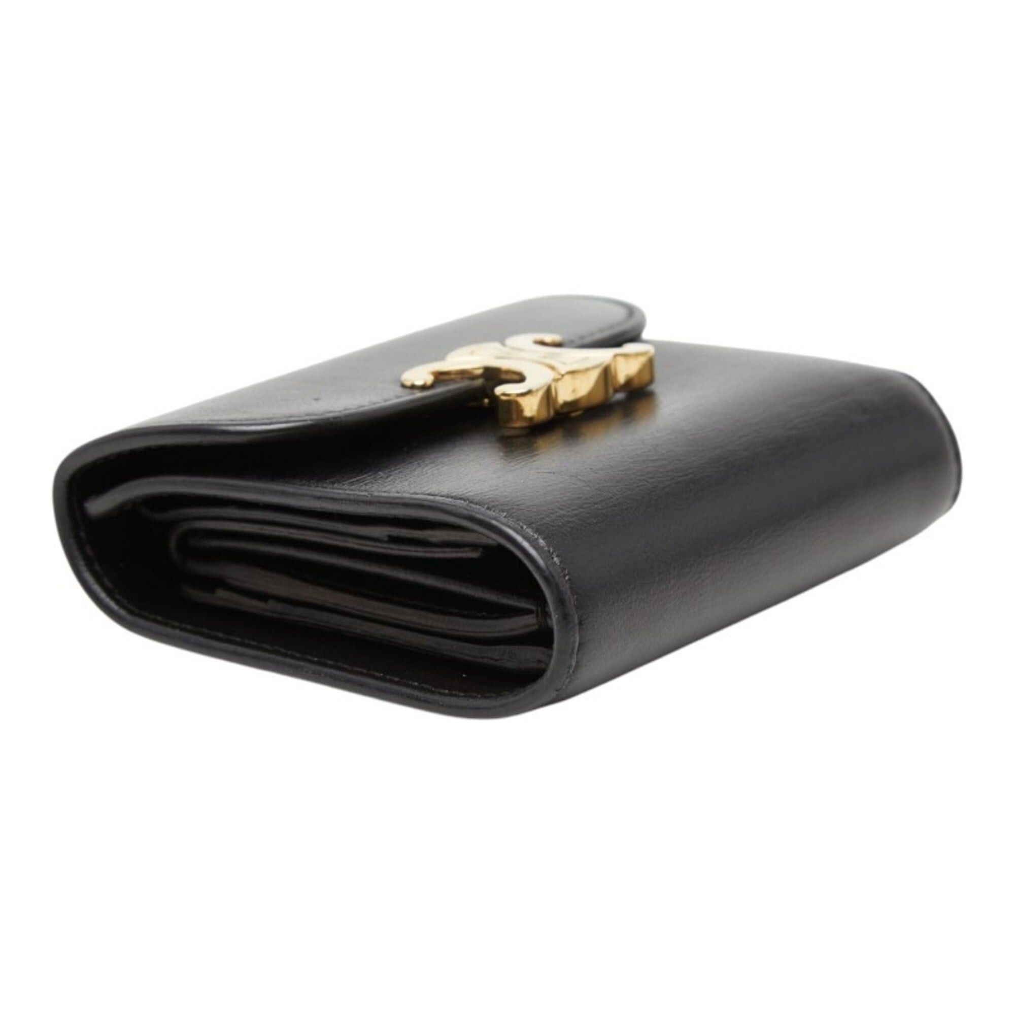 Celine Celine Triomphe Small Flap Wallet, Tri-fold Black Leather, Women's CELINE Size ONE SIZE - 5 Thumbnail