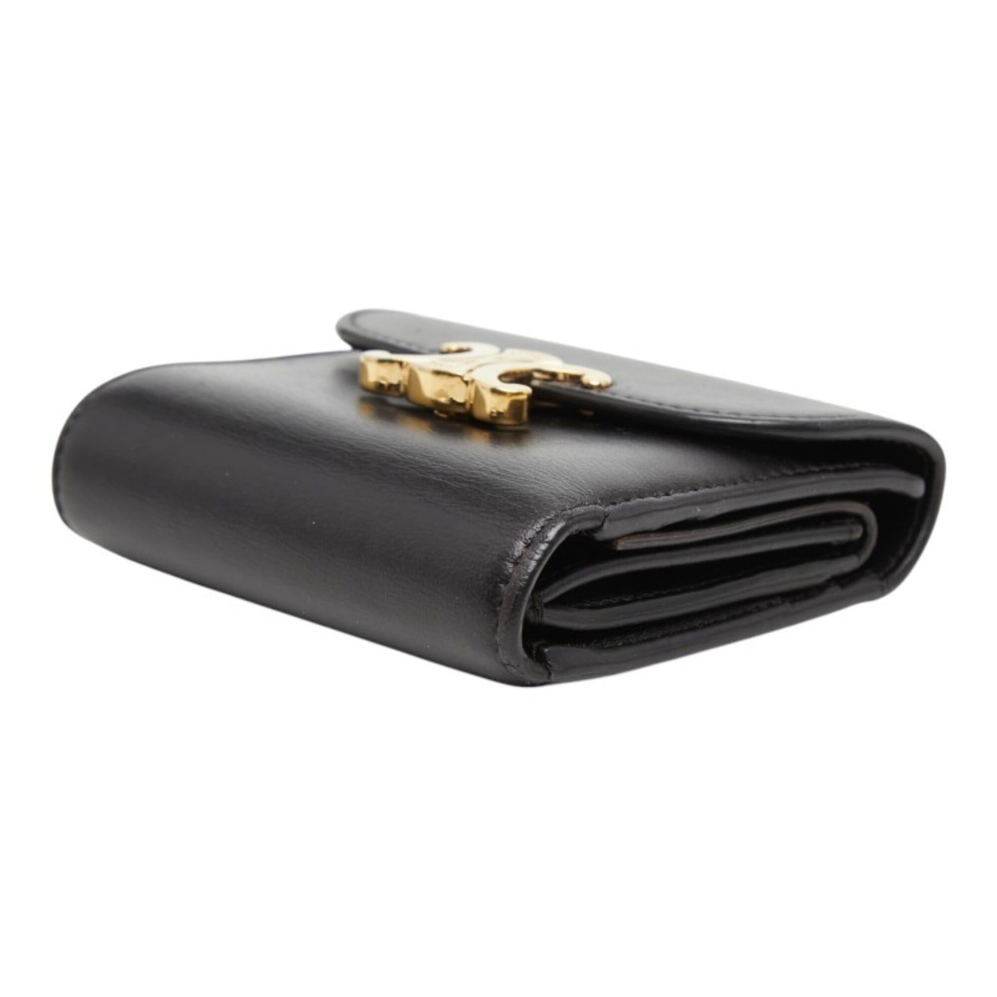 Celine Celine Triomphe Small Flap Wallet, Tri-fold Black Leather, Women's CELINE Size ONE SIZE - 4 Thumbnail
