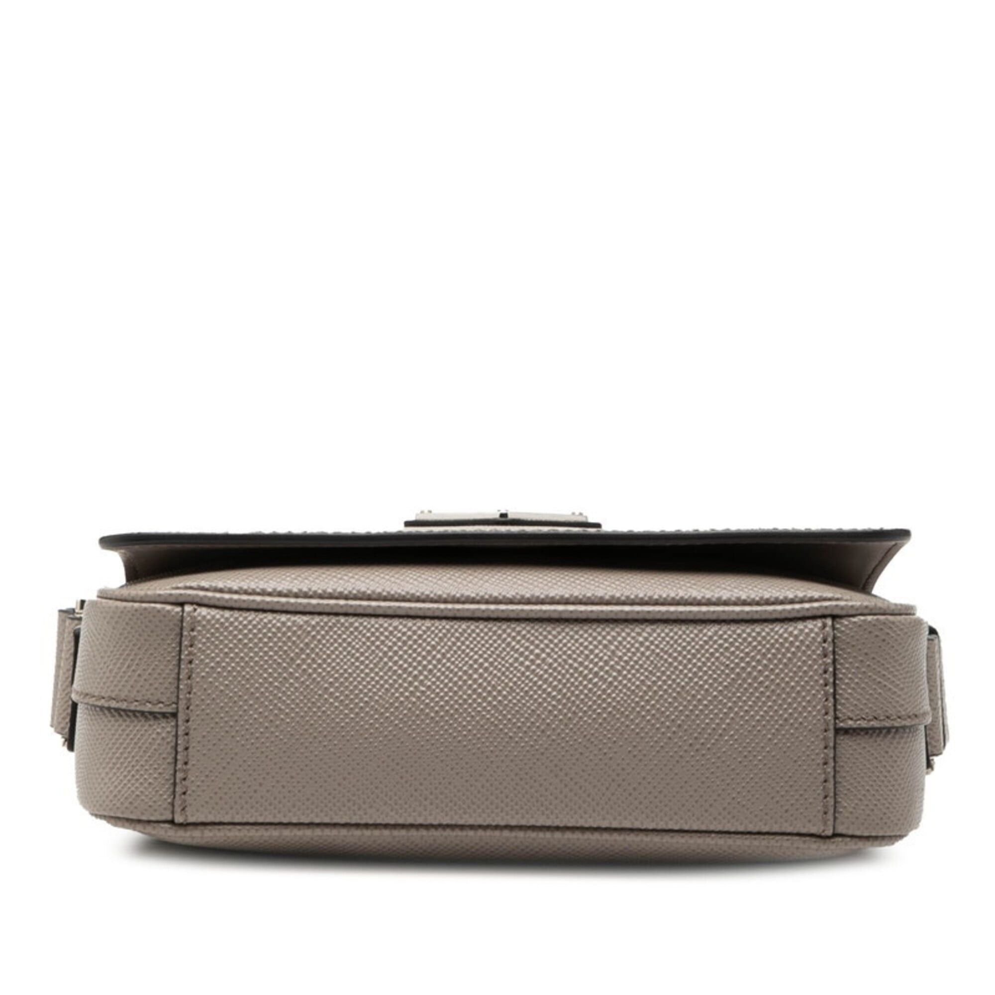 Prada Prada Triangle Logo Shoulder Bag Crossbody 2VD065 Greige Saffiano Leather Women's PRADA Size ONE SIZE - 3 Thumbnail