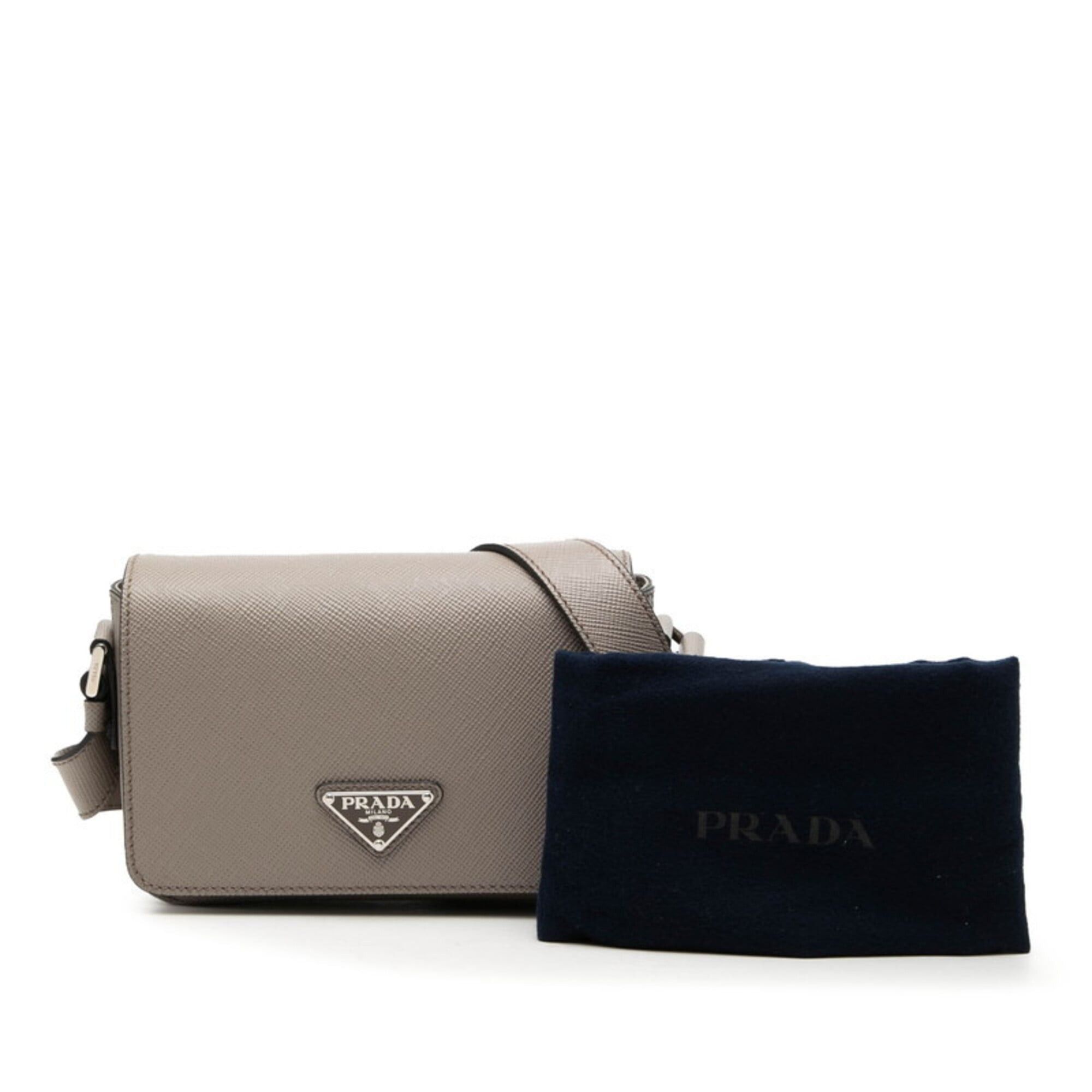 Prada Prada Triangle Logo Shoulder Bag Crossbody 2VD065 Greige Saffiano Leather Women's PRADA Size ONE SIZE - 6 Thumbnail