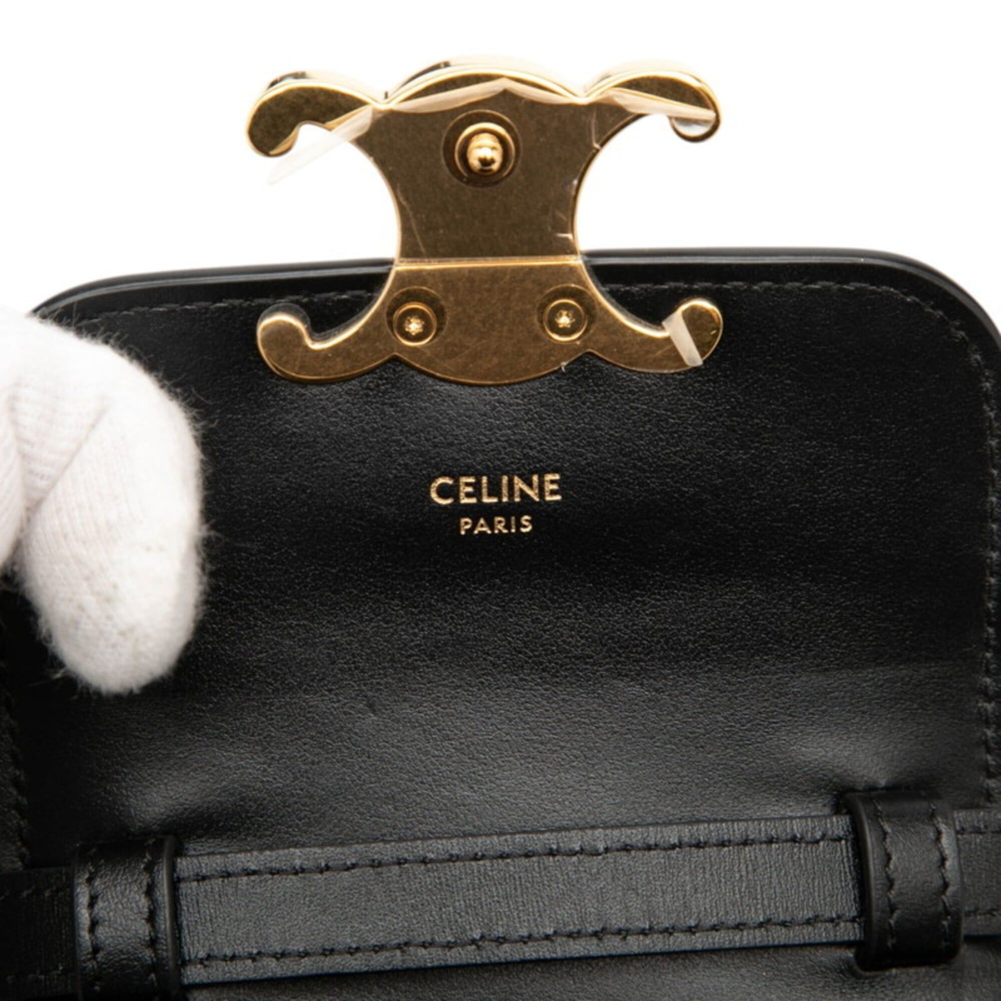 Celine Celine Triomphe Mini Claude Crossbody Shoulder Bag Pouch Black Leather Women's CELINE Size ONE SIZE - 5 Thumbnail