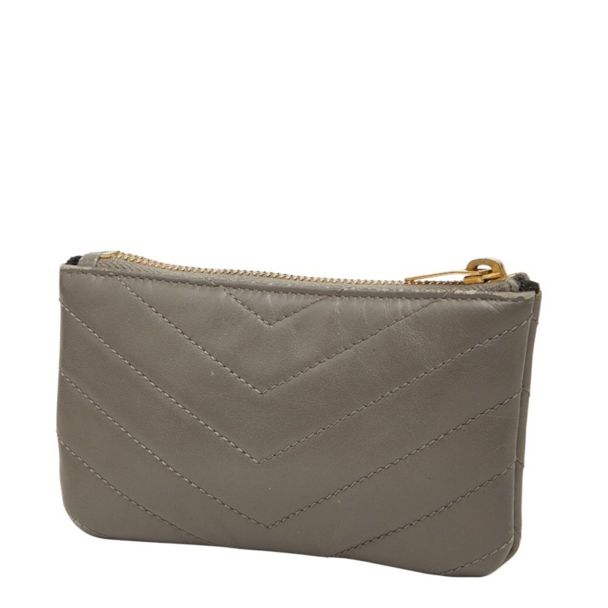 Saint Laurent Paris Saint Laurent V-stitch wallet/coin case, gray leather, women's. Size ONE SIZE - 2 Thumbnail