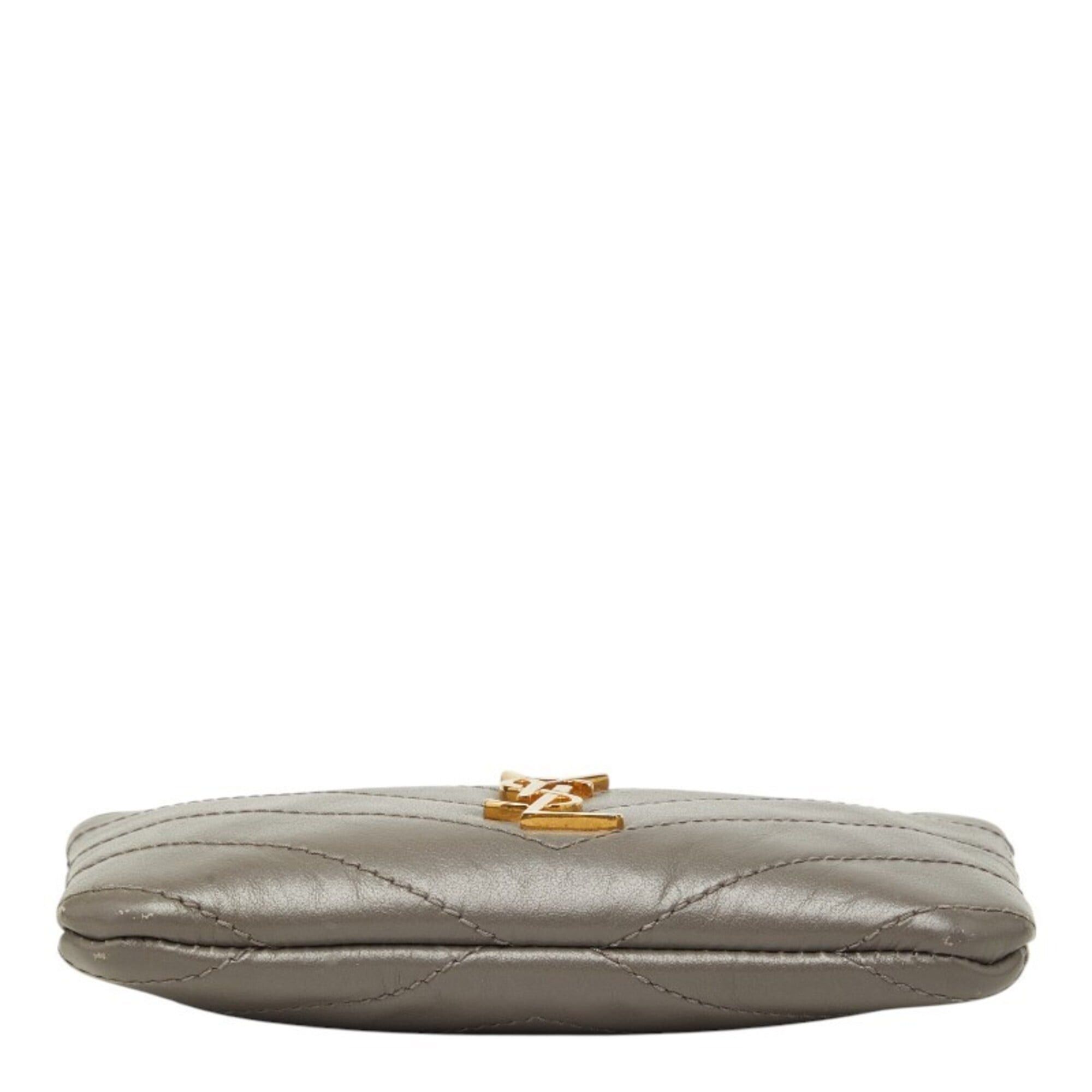 Saint Laurent Paris Saint Laurent V-stitch wallet/coin case, gray leather, women's. Size ONE SIZE - 3 Thumbnail