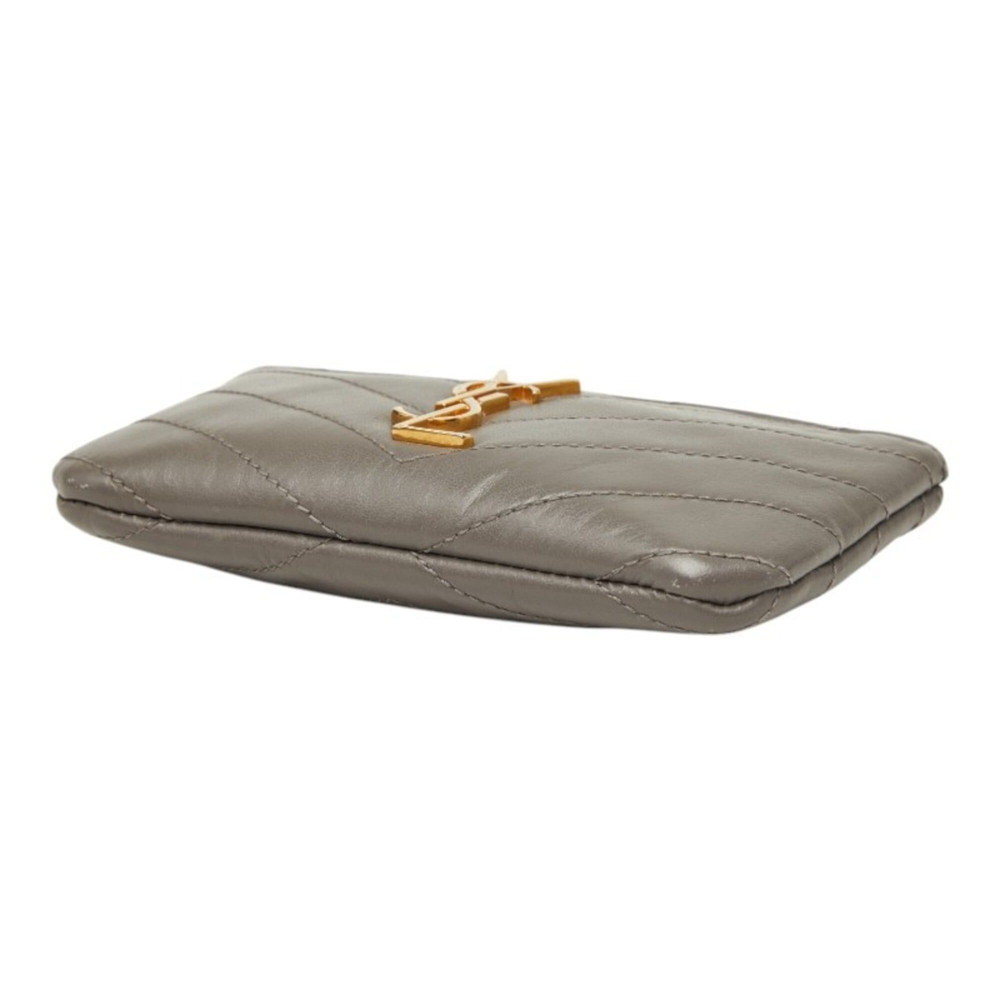 Saint Laurent Paris Saint Laurent V-stitch wallet/coin case, gray leather, women's. Size ONE SIZE - 4 Thumbnail