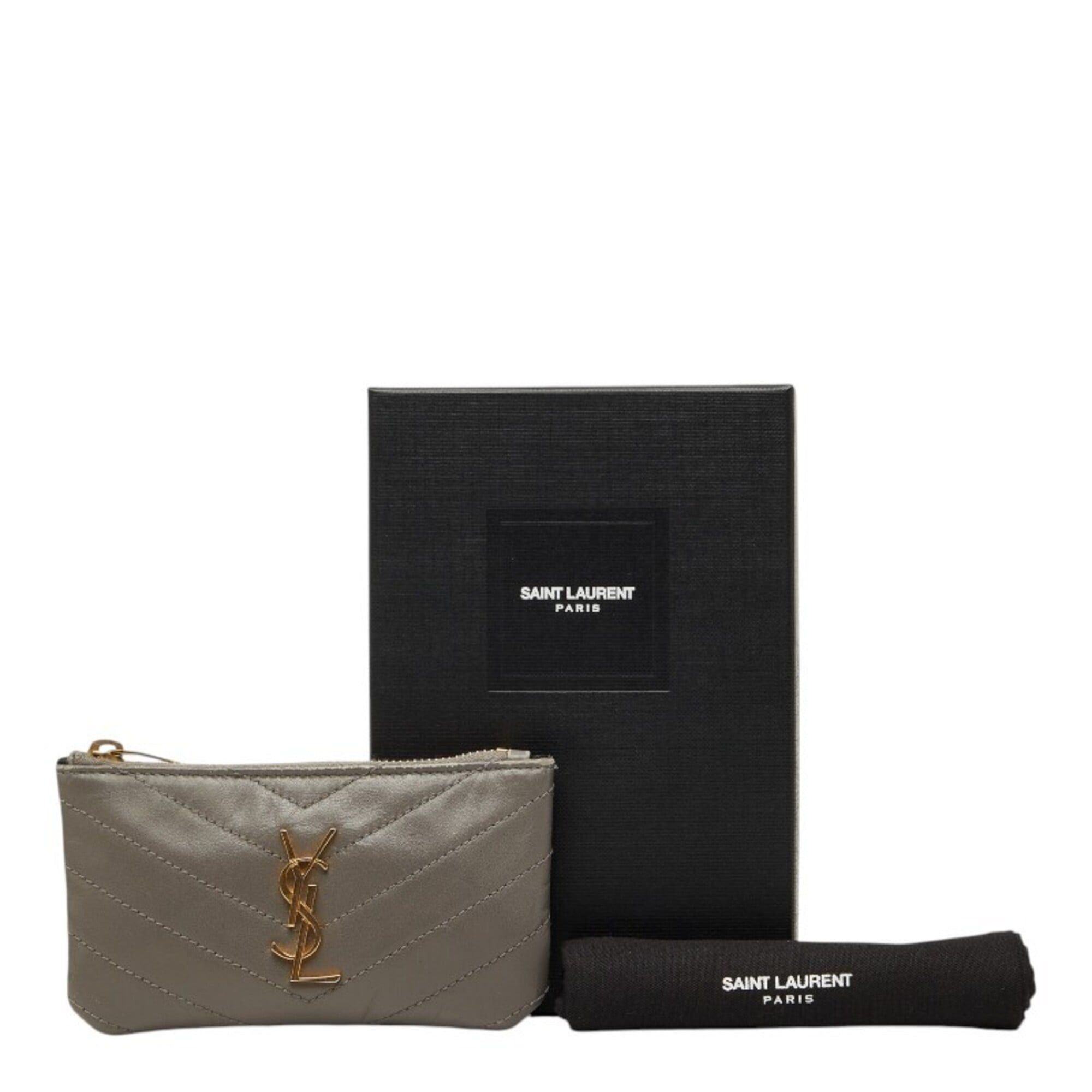 Saint Laurent Paris Saint Laurent V-stitch wallet/coin case, gray leather, women's. Size ONE SIZE - 10 Thumbnail