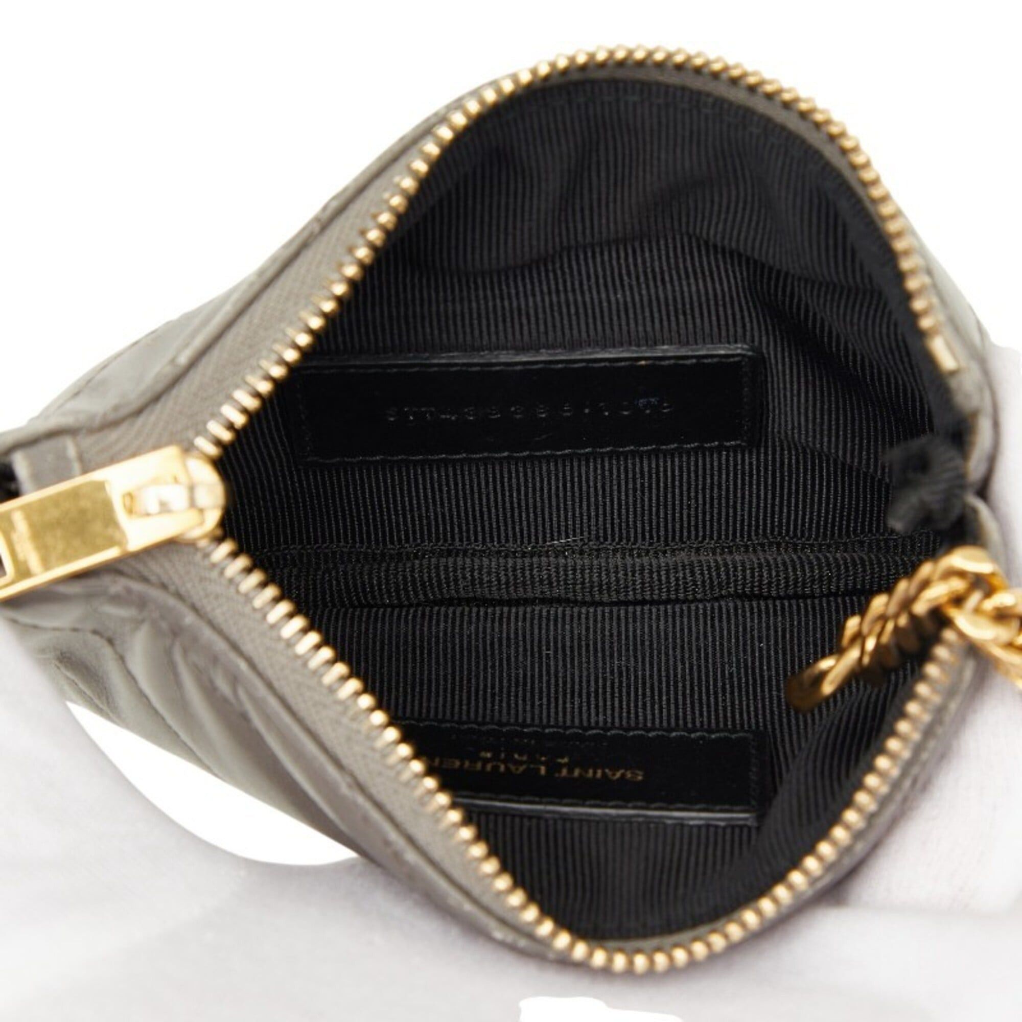 Saint Laurent Paris Saint Laurent V-stitch wallet/coin case, gray leather, women's. Size ONE SIZE - 7 Thumbnail