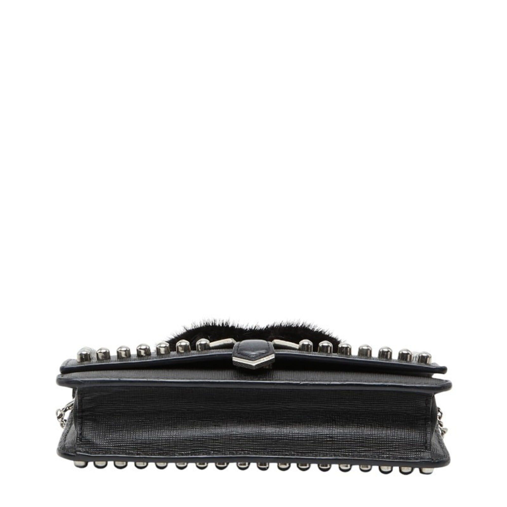 Fendi Fendi Karlito Studded Wallet Chain Shoulder Bag 8M0346 Black Multicolor Leather Fur Women's FENDI Size ONE SIZE - 3 Thumbnail