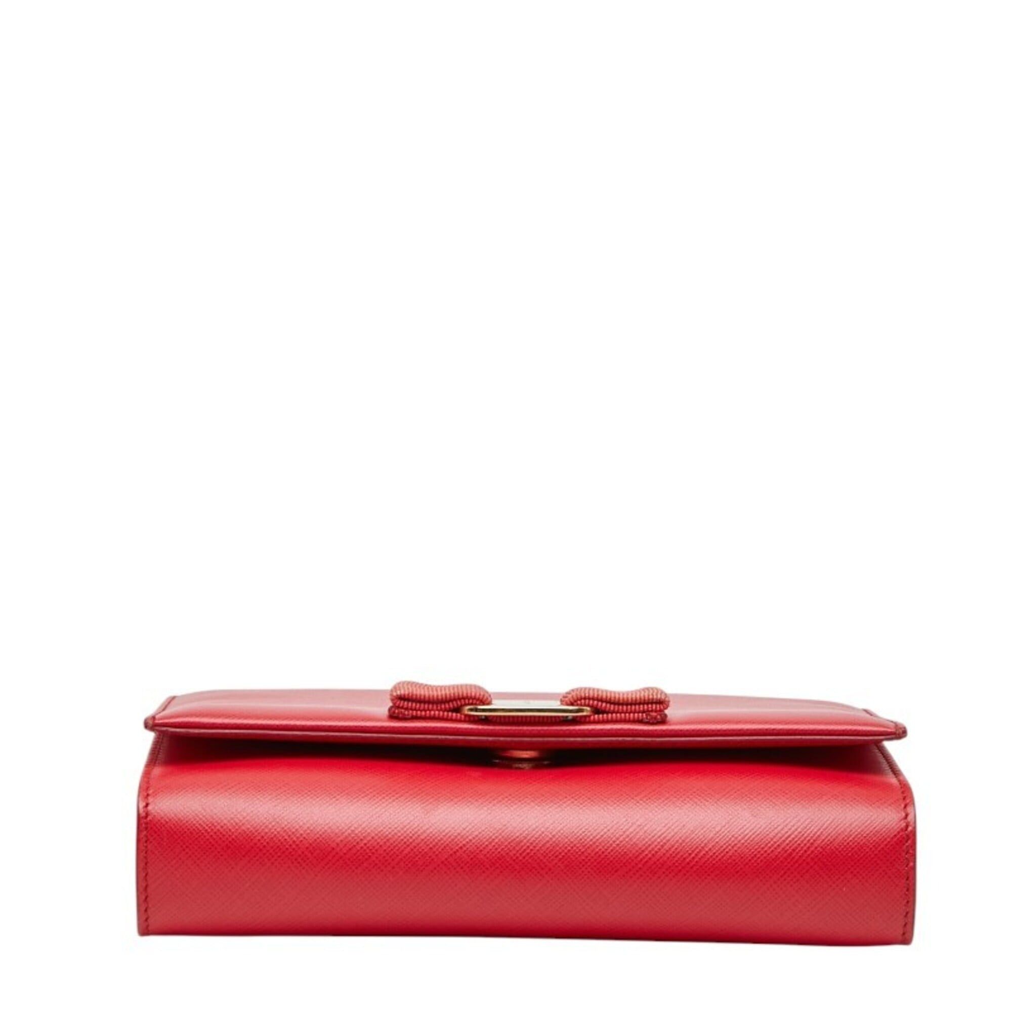 Salvatore Ferragamo Salvatore Ferragamo Vara Ribbon Chain Shoulder Bag AU21 B558 Red Leather Women's Size ONE SIZE - 3 Thumbnail