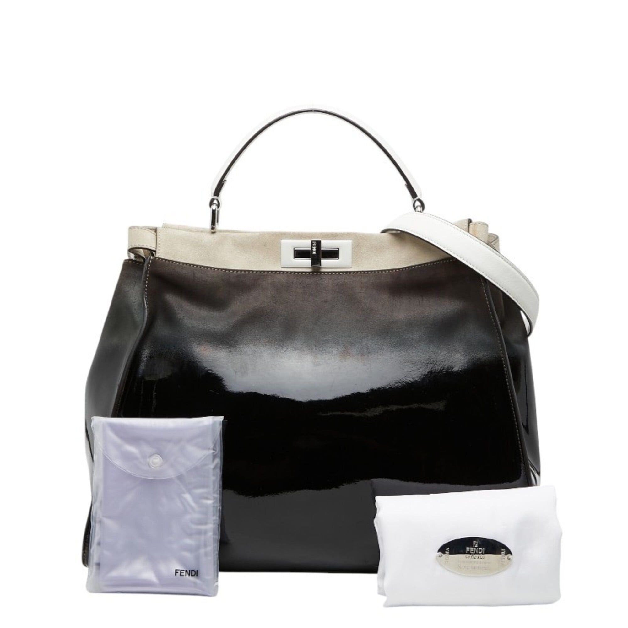 Fendi Fendi Peekaboo Large Handbag Shoulder Bag 2WAY 8BN210 Brown Beige Patent Leather Suede Women's FENDI Size ONE SIZE - 11 Thumbnail