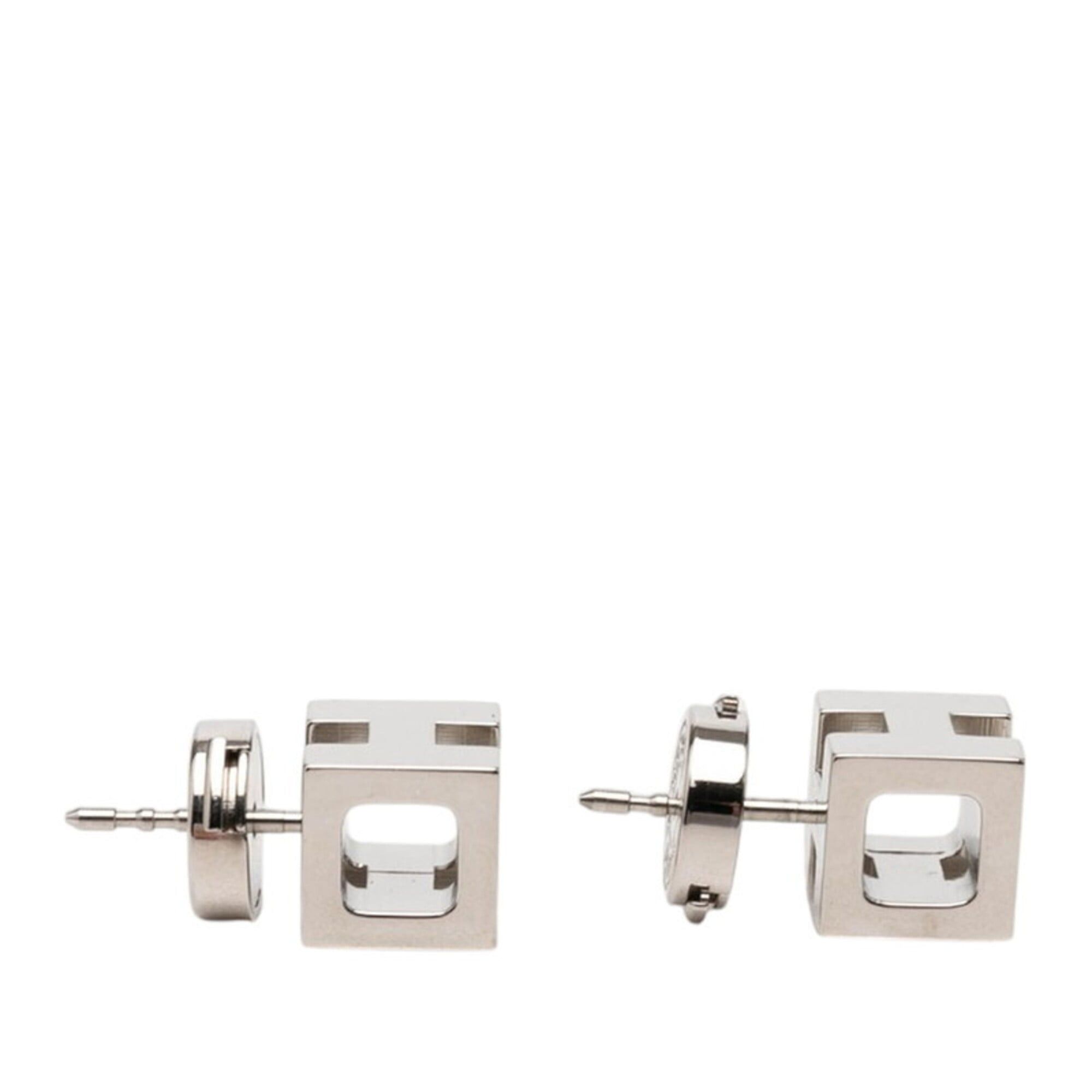 Hermes Hermes Cage d'H H-Cube Stud Earrings, Silver Metal, Women's HERMES Size ONE SIZE - 3 Thumbnail
