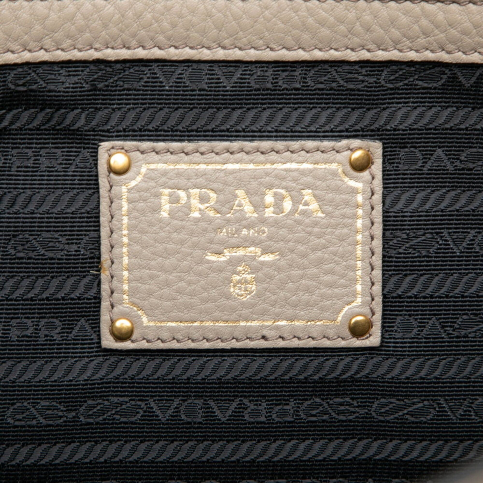 Prada Prada Logo Embossed Tote Bag Shoulder Gray Leather Women's PRADA Size ONE SIZE - 5 Thumbnail