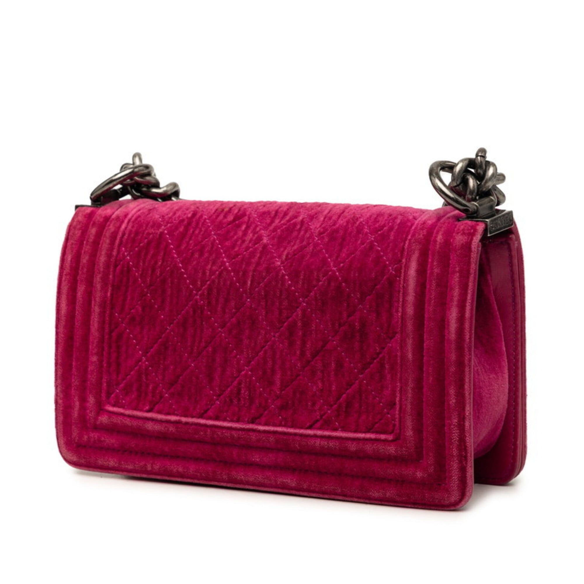 Chanel Chanel Coco Mark Boy Chain Shoulder Bag Pink Velour Leather Women's CHANEL Size ONE SIZE - 2 Thumbnail