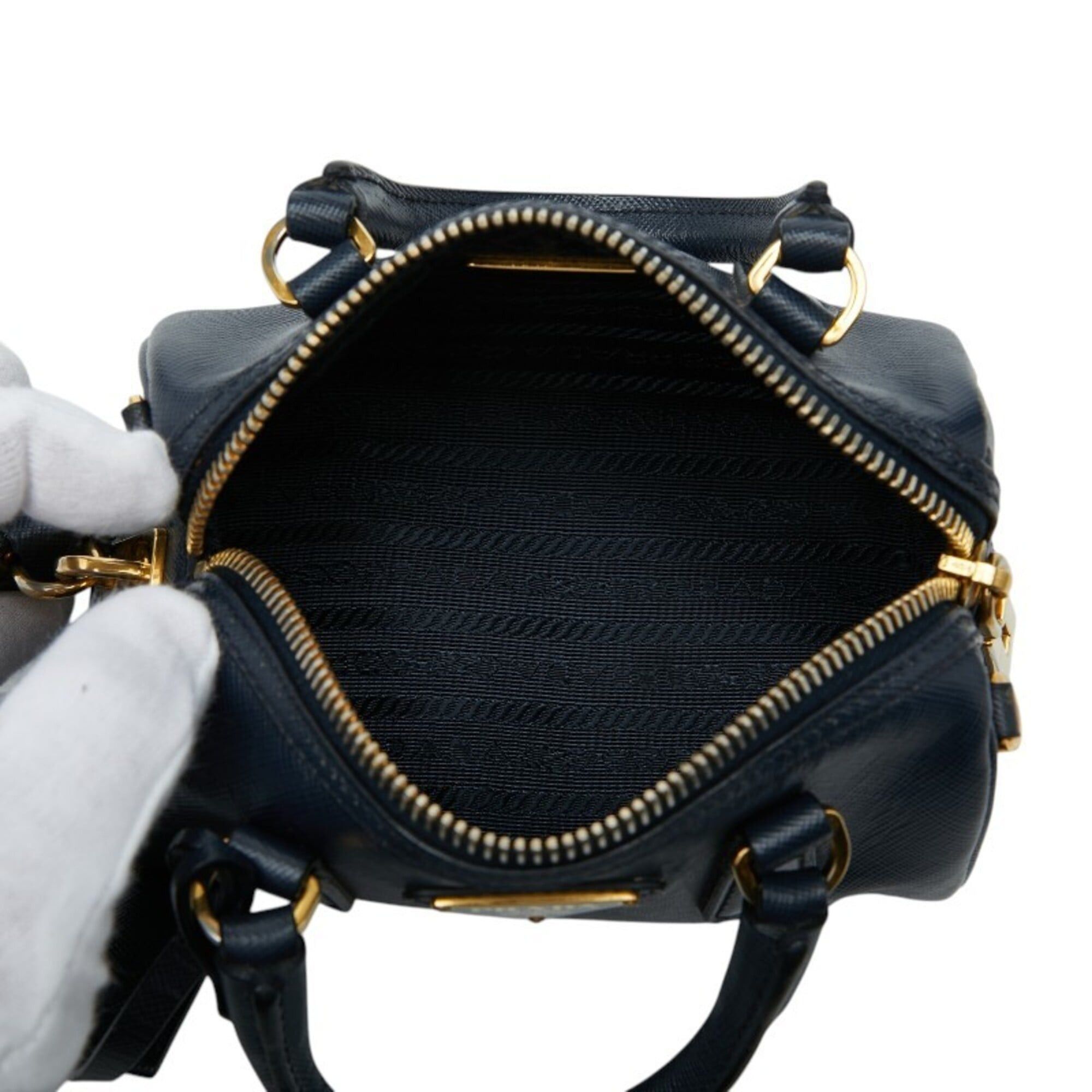 Prada Prada Triangle Logo Plate Mini Handbag Shoulder Bag 2-Way Navy Saffiano Leather Women's PRADA Size ONE SIZE - 6 Thumbnail