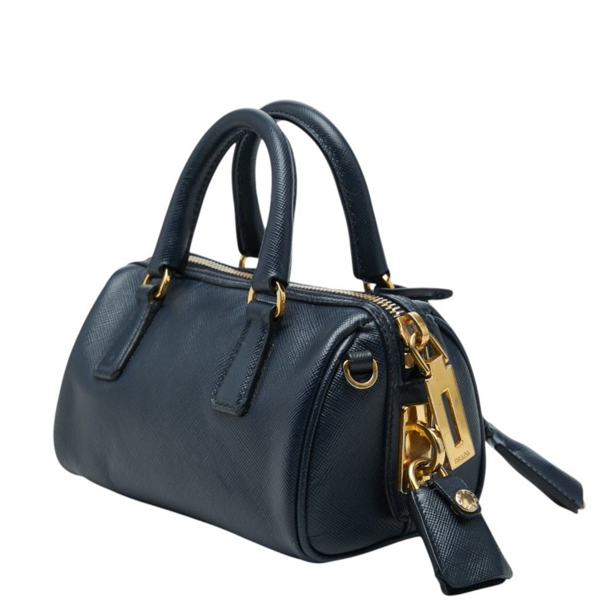 Prada Prada Triangle Logo Plate Mini Handbag Shoulder Bag 2-Way Navy Saffiano Leather Women's PRADA Size ONE SIZE - 2 Thumbnail