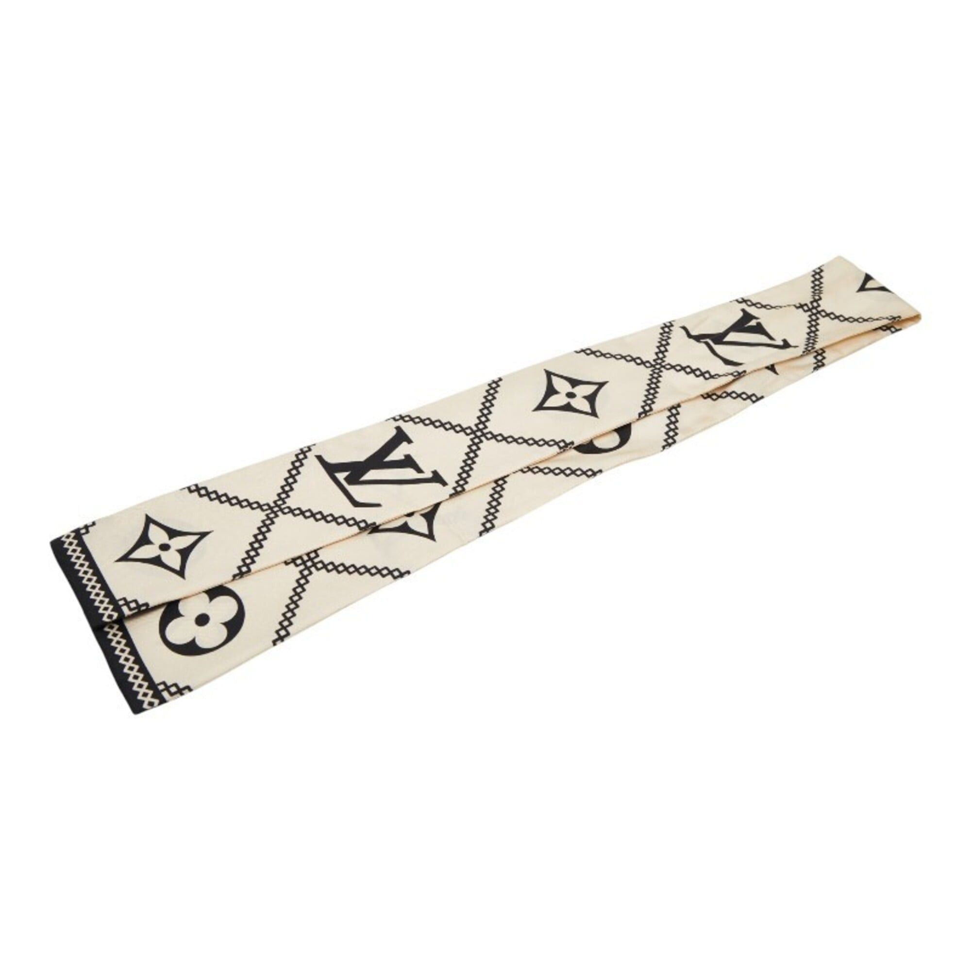 Louis Vuitton Louis Vuitton Monogram Bandeau Croision Scarf M77453 Beige Black Silk Women's LOUIS VUITTON Size ONE SIZE - 2 Thumbnail