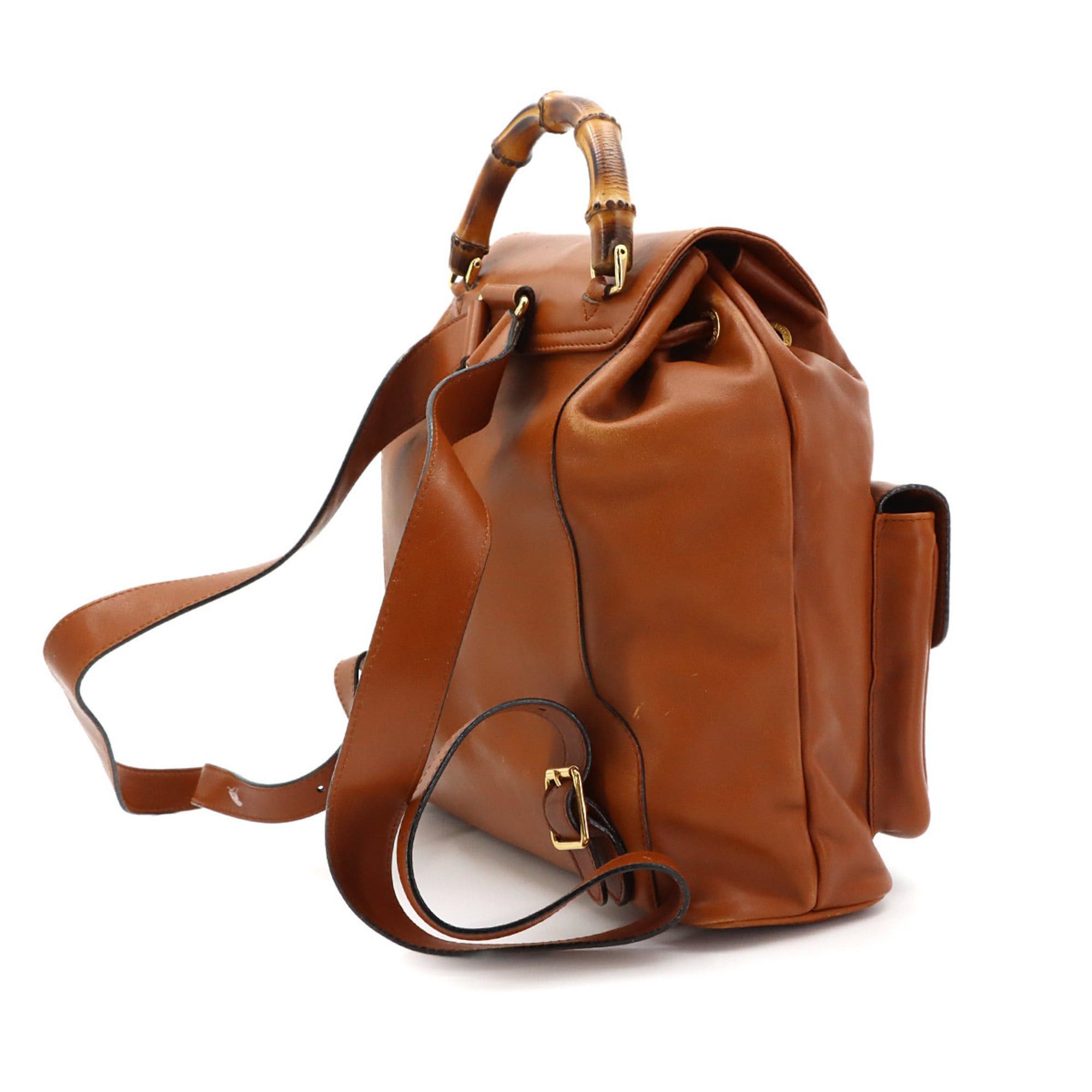 Gucci Gucci Bamboo Backpack, Leather, Brown, Gold Hardware, 003.1998.0016 Size ONE SIZE - 3 Thumbnail