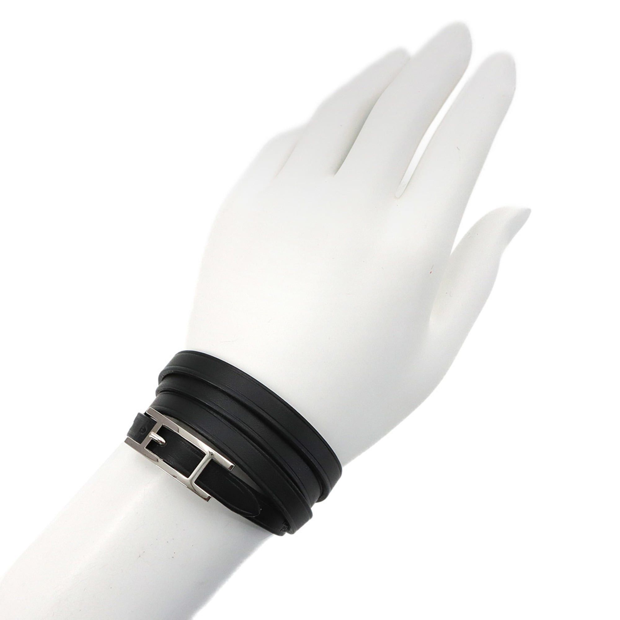 Hermes Hermes Hapi3 Bracelet, Swift Leather, Black, □I Stamp, Silver Hardware Size ONE SIZE - 9 Thumbnail
