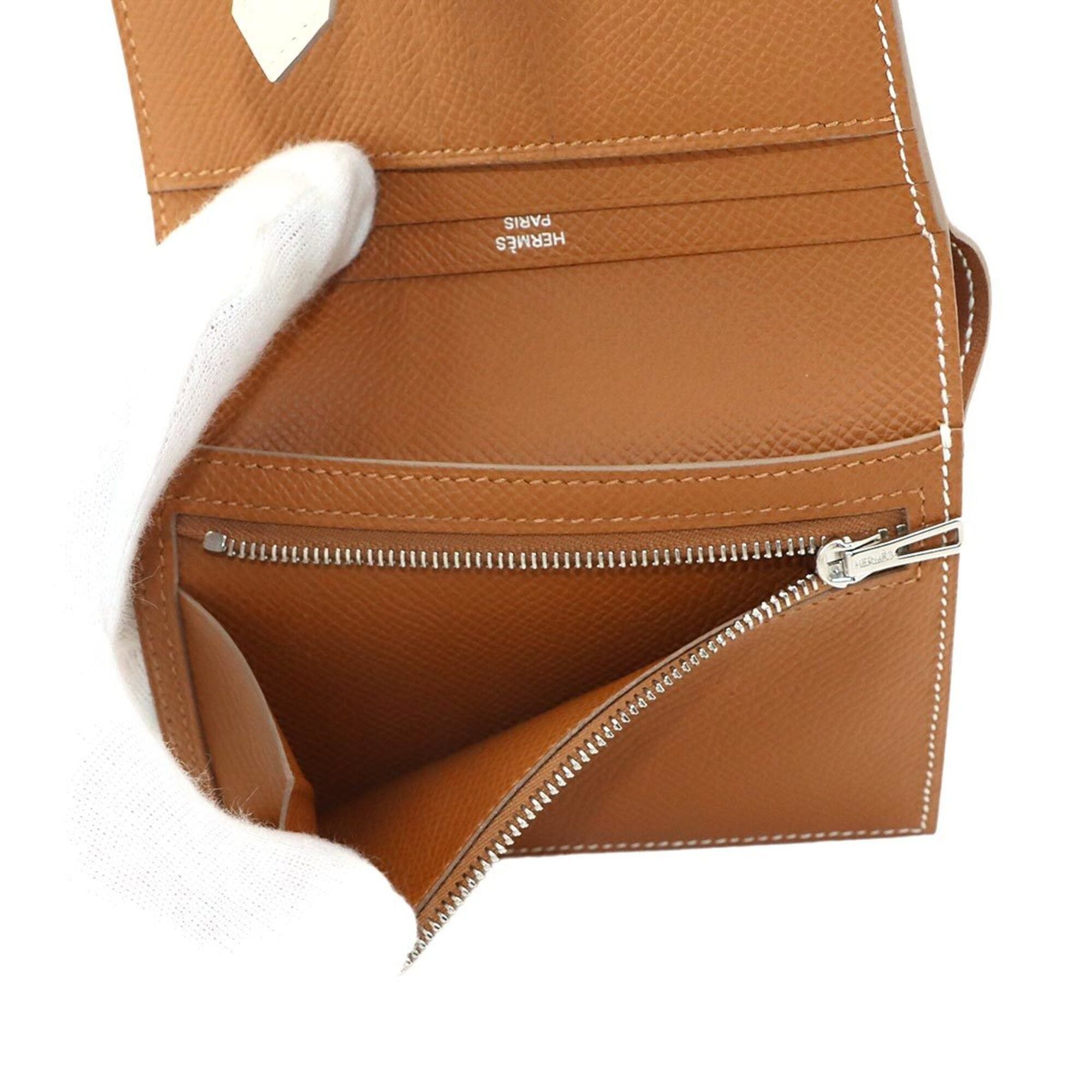 Hermes Hermes Bearn Compact Verso Bi-fold Wallet, Epsom Leather, Craie Gold, U Stamp, Silver Hardware. Size ONE SIZE - 7 Thumbnail