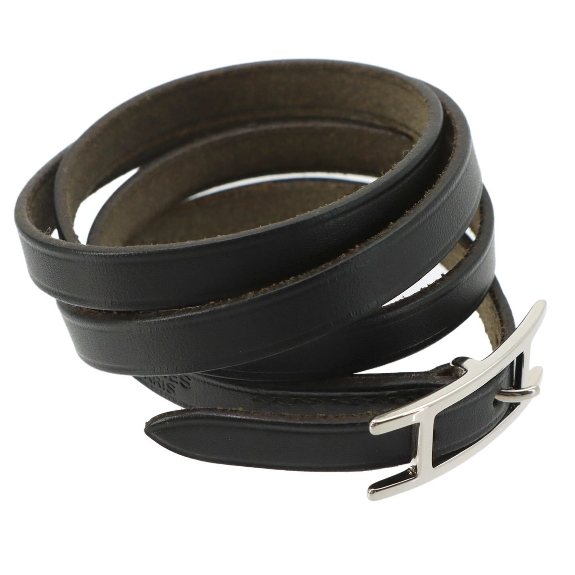 Hermes Hermes Hapi3 Bracelet, Swift leather, Black, Silver hardware. Size ONE SIZE - 3 Thumbnail