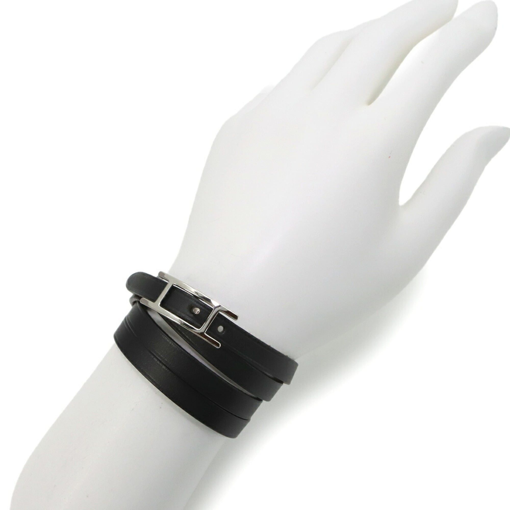 Hermes Hermes Hapi3 Bracelet, Swift leather, Black, Silver hardware. Size ONE SIZE - 7 Thumbnail