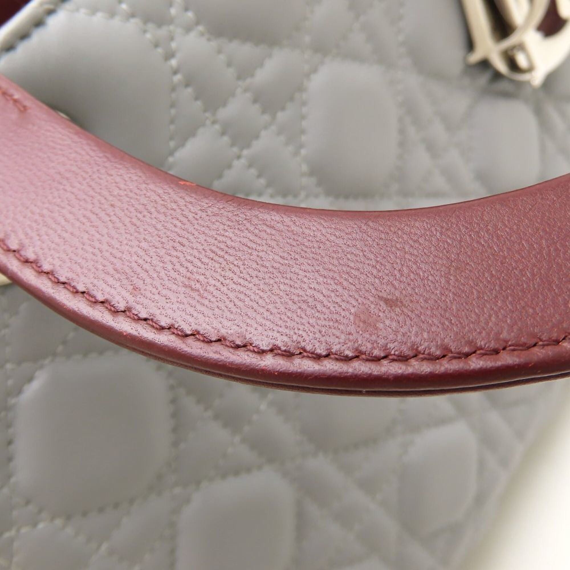 Dior Christian Dior Lady Medium Cannage Tricolor Handbag, Leather, Gray, Pink, Burgundy, Women's, 353277 Size ONE SIZE - 25 Thumbnail
