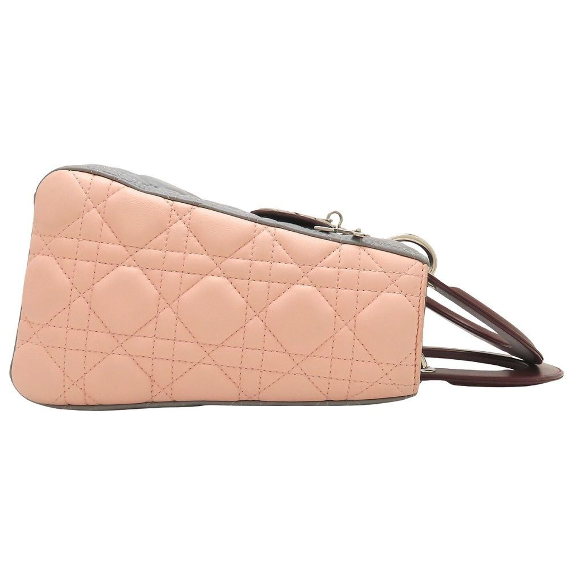 Dior Christian Dior Lady Medium Cannage Tricolor Handbag, Leather, Gray, Pink, Burgundy, Women's, 353277 Size ONE SIZE - 3 Thumbnail