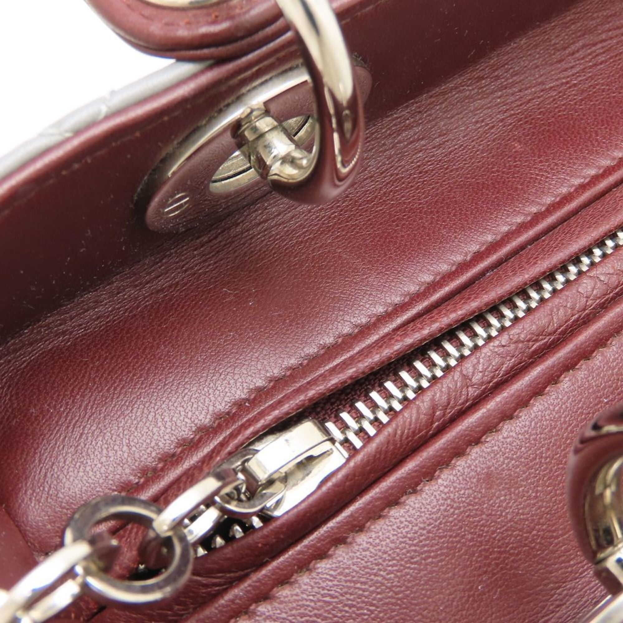 Dior Christian Dior Lady Medium Cannage Tricolor Handbag, Leather, Gray, Pink, Burgundy, Women's, 353277 Size ONE SIZE - 12 Thumbnail
