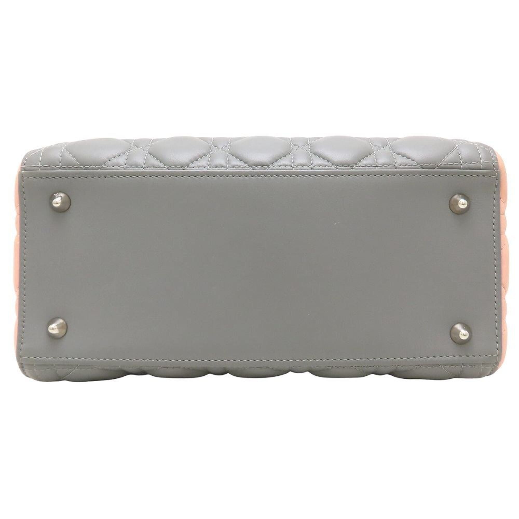 Dior Christian Dior Lady Medium Cannage Tricolor Handbag, Leather, Gray, Pink, Burgundy, Women's, 353277 Size ONE SIZE - 4 Thumbnail
