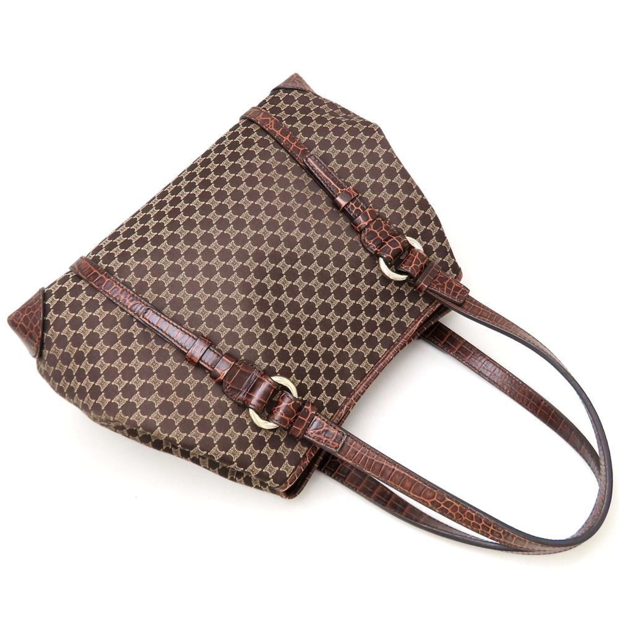 Celine CELINE Macadam Tote Bag, Canvas x Embossed Leather, Brown, Women's, 353272 Size ONE SIZE - 5 Thumbnail