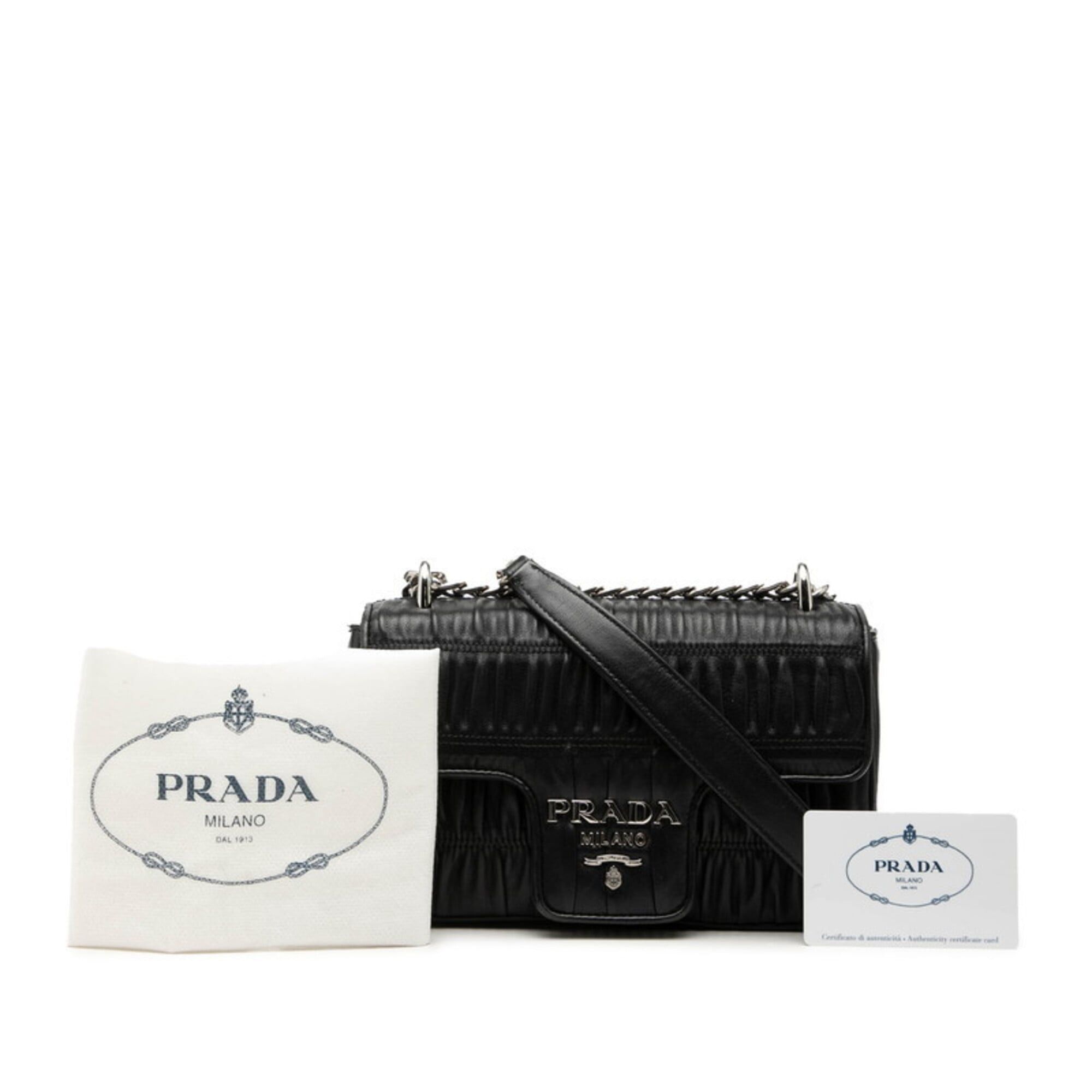 Prada Prada Nappa Gaufre Gathered Crossbody Chain Shoulder Bag 1BD140 Nero Black Leather Women's PRADA Size ONE SIZE - 6 Thumbnail