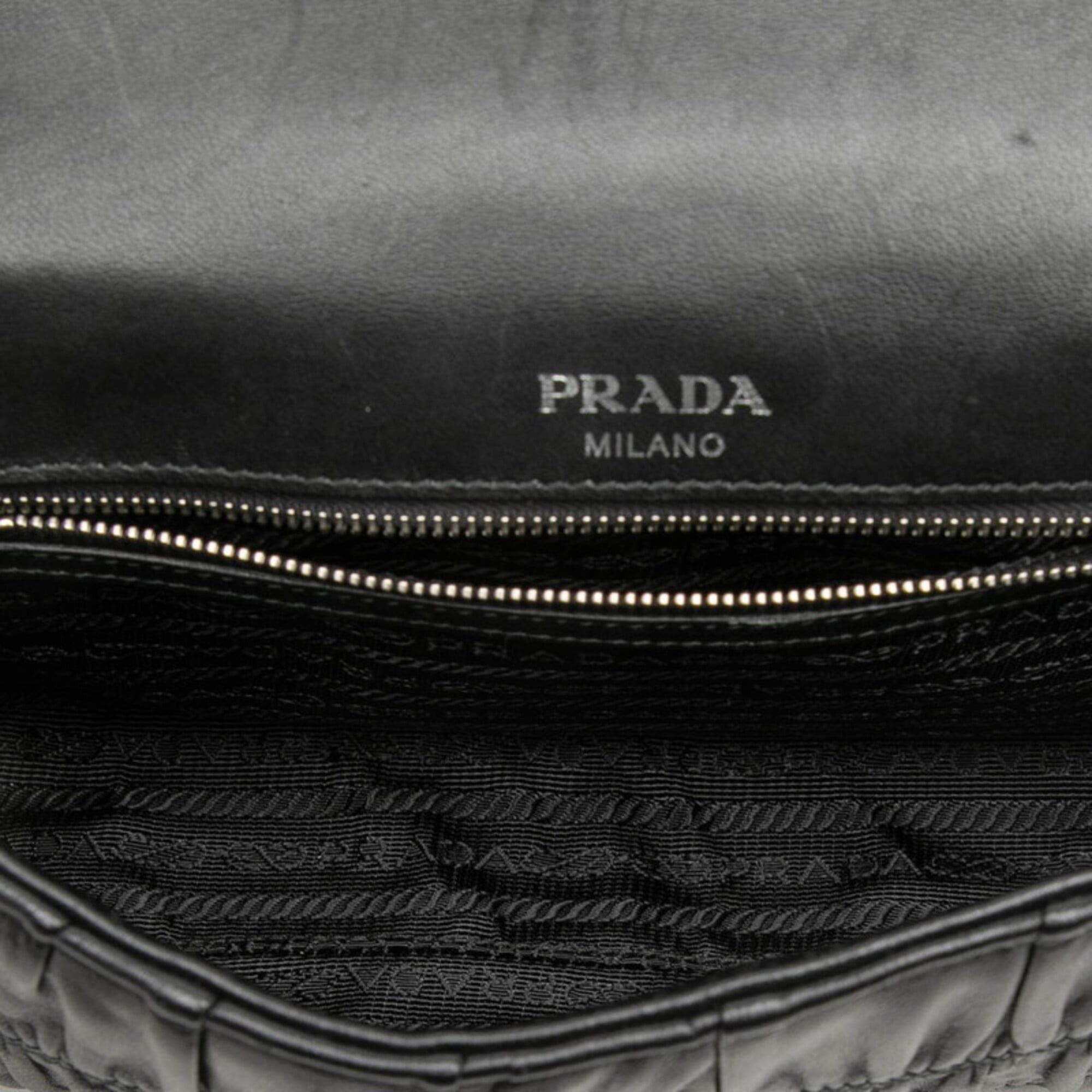 Prada Prada Nappa Gaufre Gathered Crossbody Chain Shoulder Bag 1BD140 Nero Black Leather Women's PRADA Size ONE SIZE - 4 Thumbnail