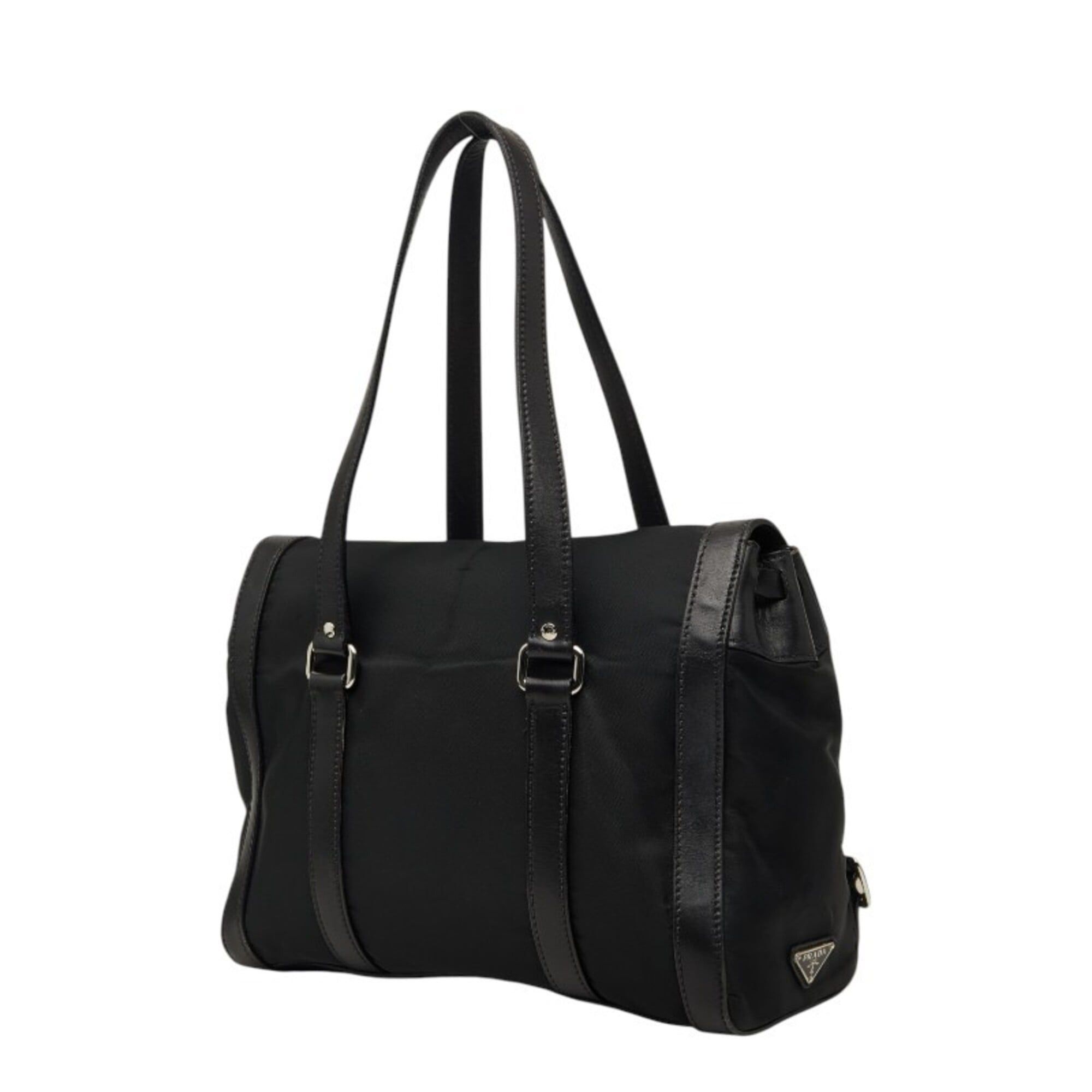 Prada Prada Triangle Logo Plate Flap Shoulder Bag, Black Nylon Leather, Women's PRADA Size ONE SIZE - 2 Thumbnail