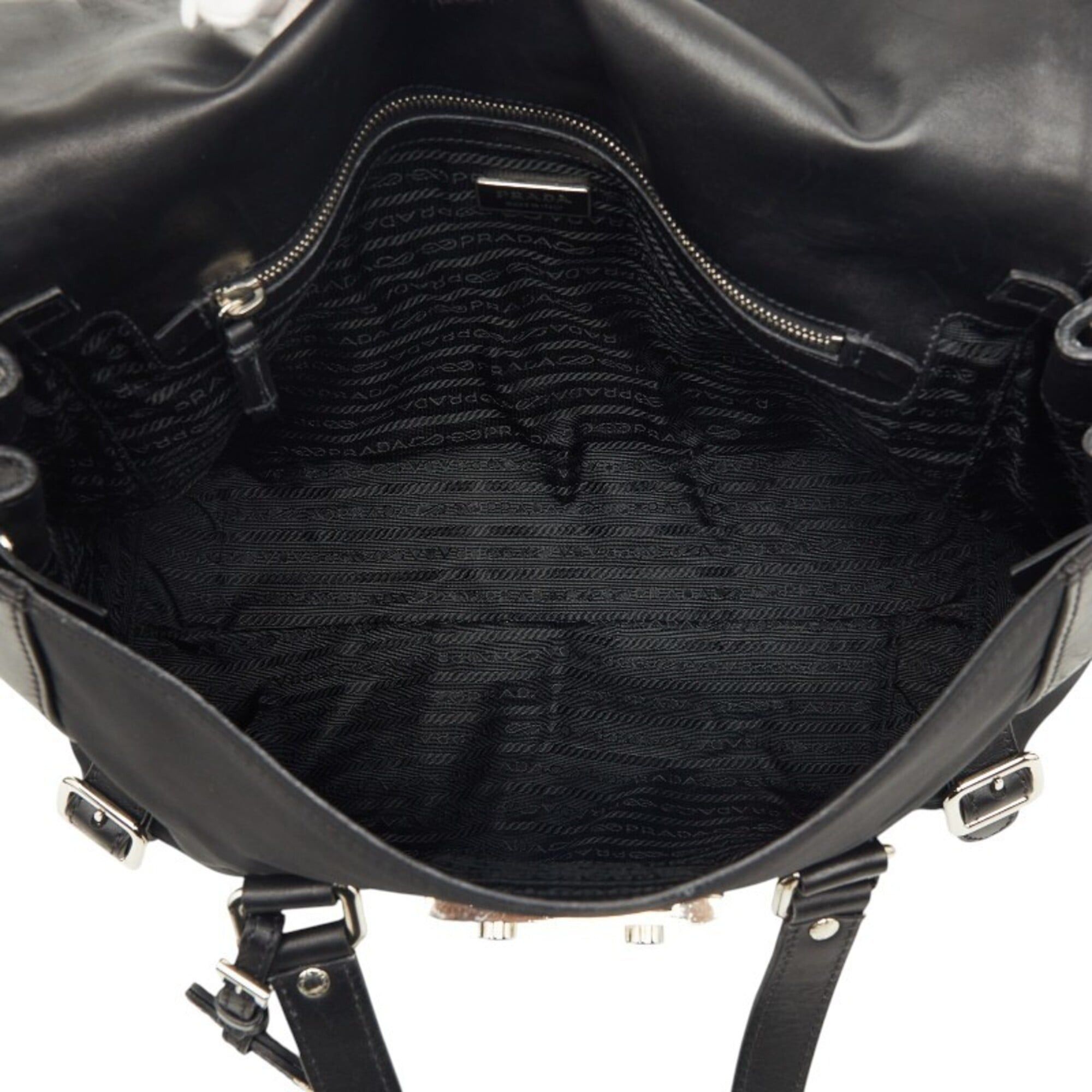 Prada Prada Triangle Logo Plate Flap Shoulder Bag, Black Nylon Leather, Women's PRADA Size ONE SIZE - 9 Thumbnail