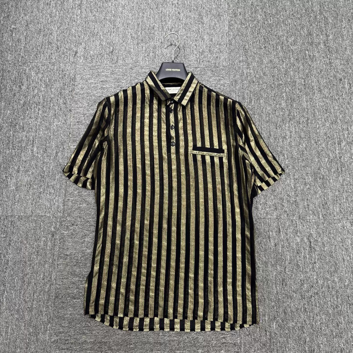 Saint Laurent Paris Saint Laurent Gold Stripe Silk Shirt Size S Size US S / EU 44-46 / 1 - 2 Thumbnail