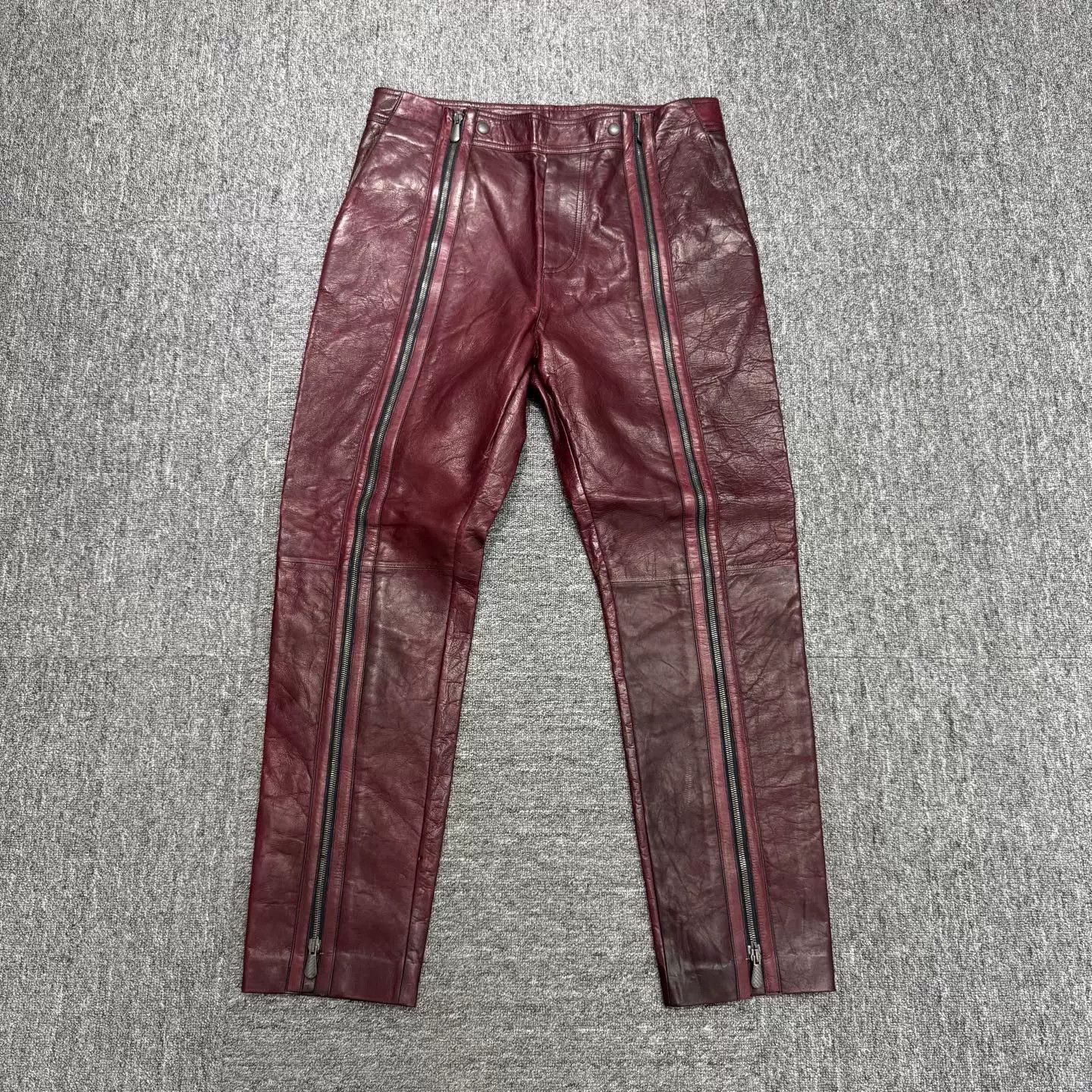 Bottega Veneta Bottega Veneta Red Leather Zip Trousers Size 32 Size US 32 / EU 48 - 2 Thumbnail