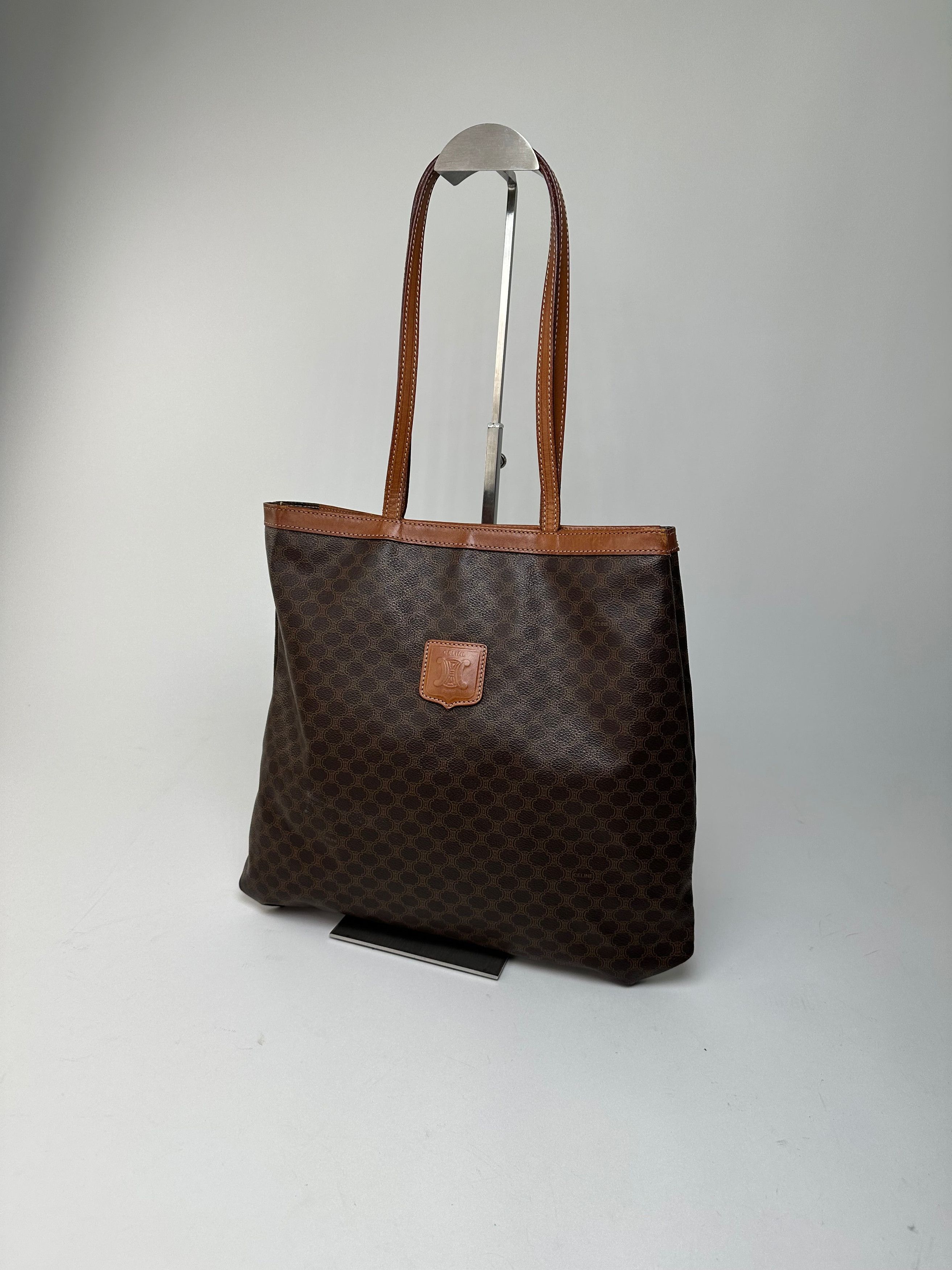 Celine Vintage Macadam Canvas Tote Bag Dark Brown Size ONE SIZE - 6 Thumbnail