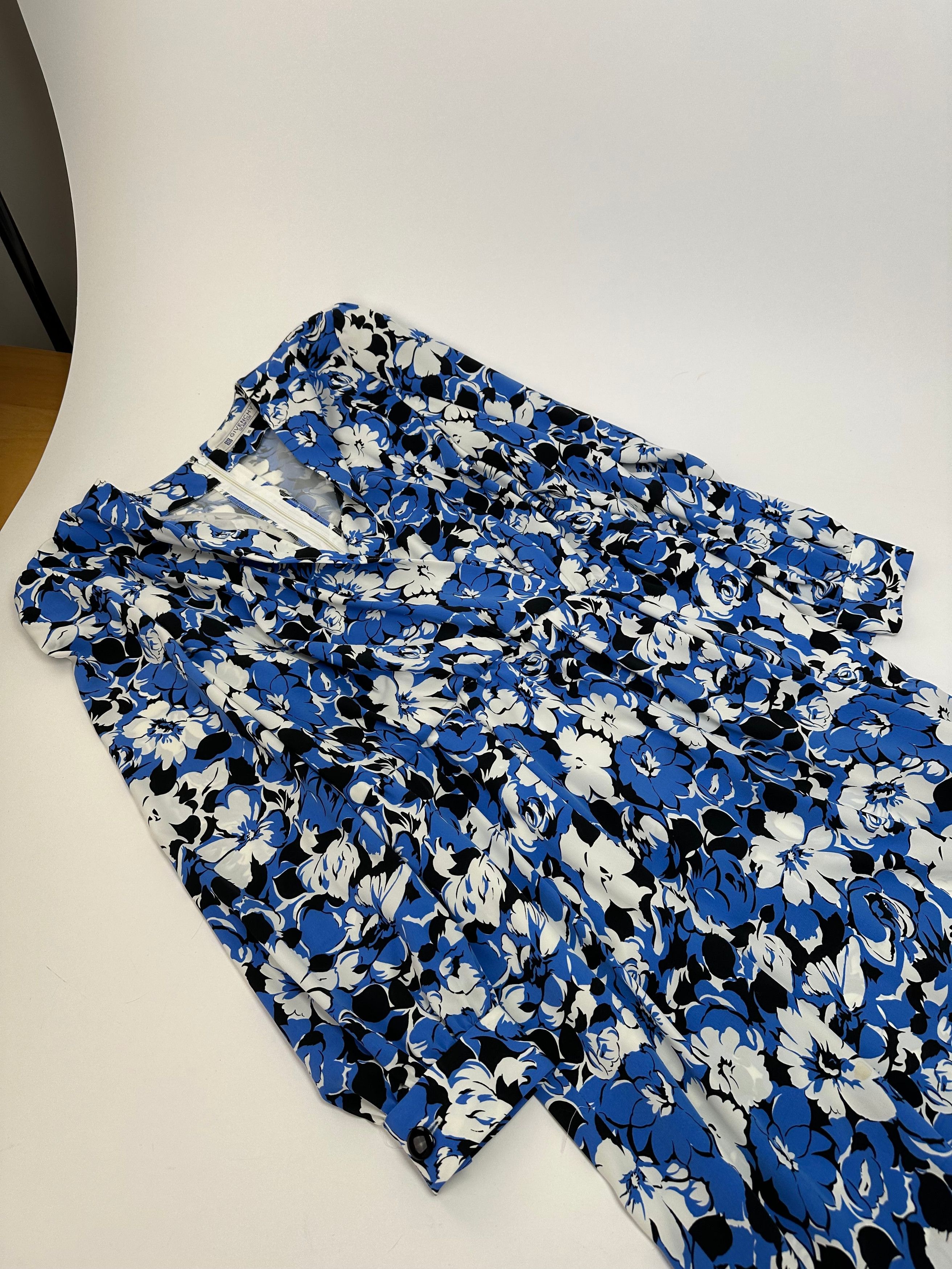 Givenchy Vintage Floral Print Silk Midi Dress Blue Size L / US 10 / IT 46 - 4 Thumbnail