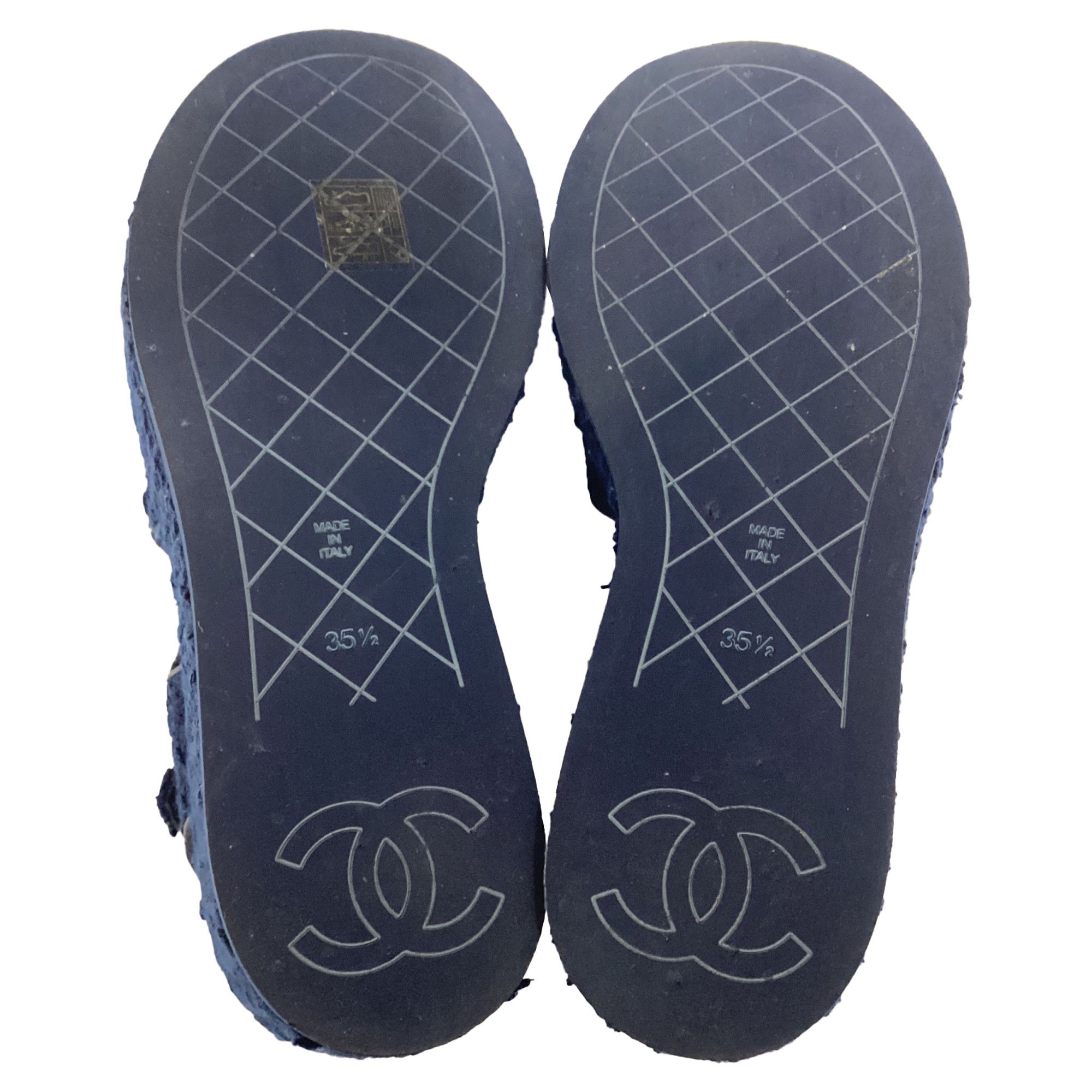 Chanel Chanel CC Wedge Sandals in Blue Cotton Tweed Size US 5.5 / IT 35.5 - 8 Thumbnail