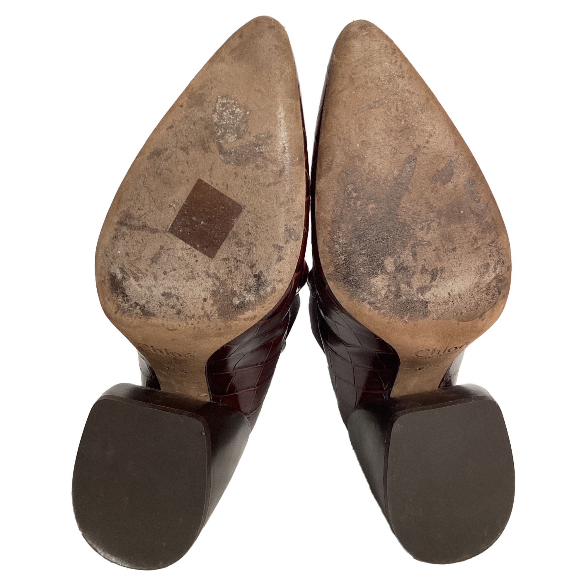 Chloe Chloé Wave Crocodile-Embossed Ankle Boots in Brown Leather Size US 8.5 / IT 38.5 - 6 Thumbnail