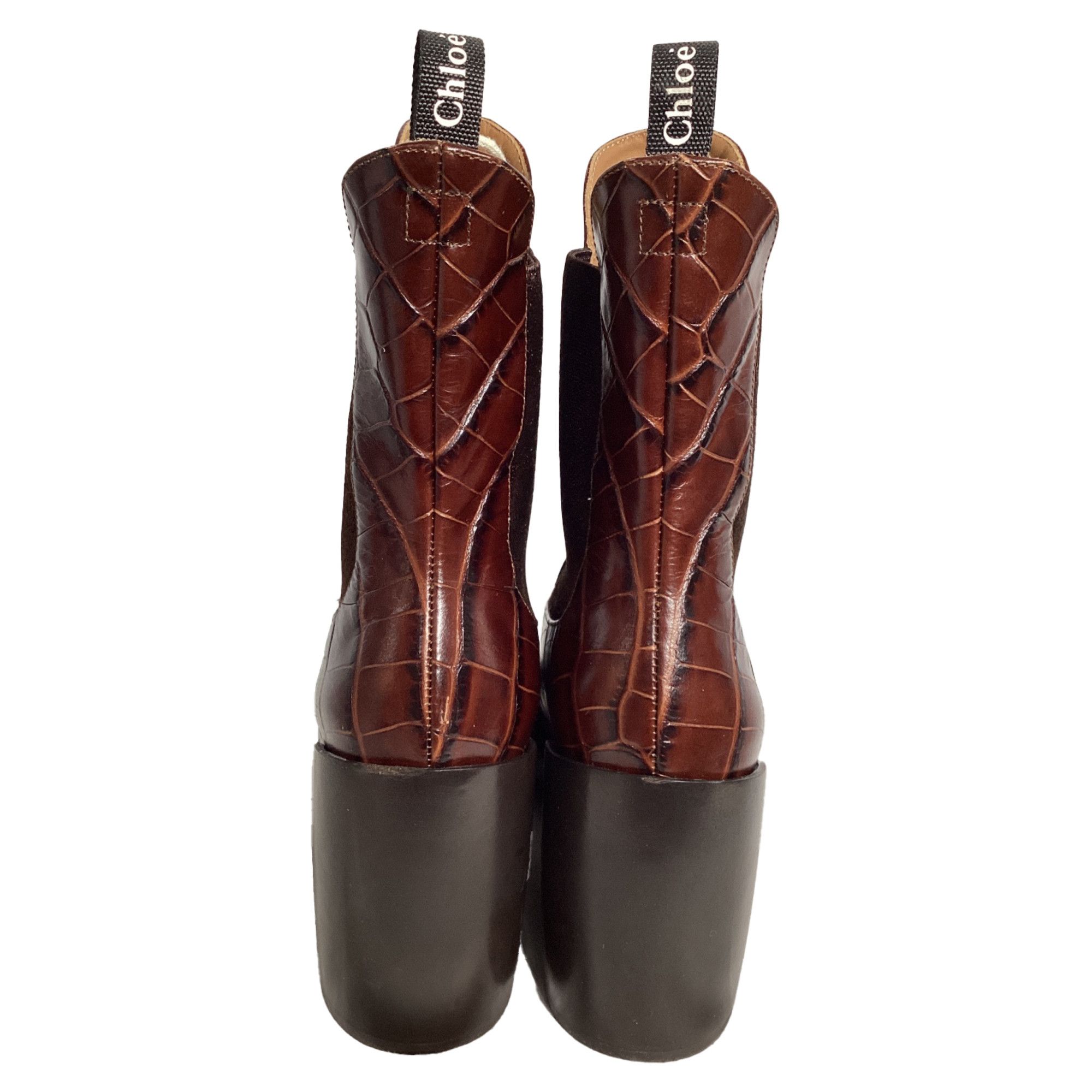 Chloe Chloé Wave Crocodile-Embossed Ankle Boots in Brown Leather Size US 8.5 / IT 38.5 - 4 Thumbnail