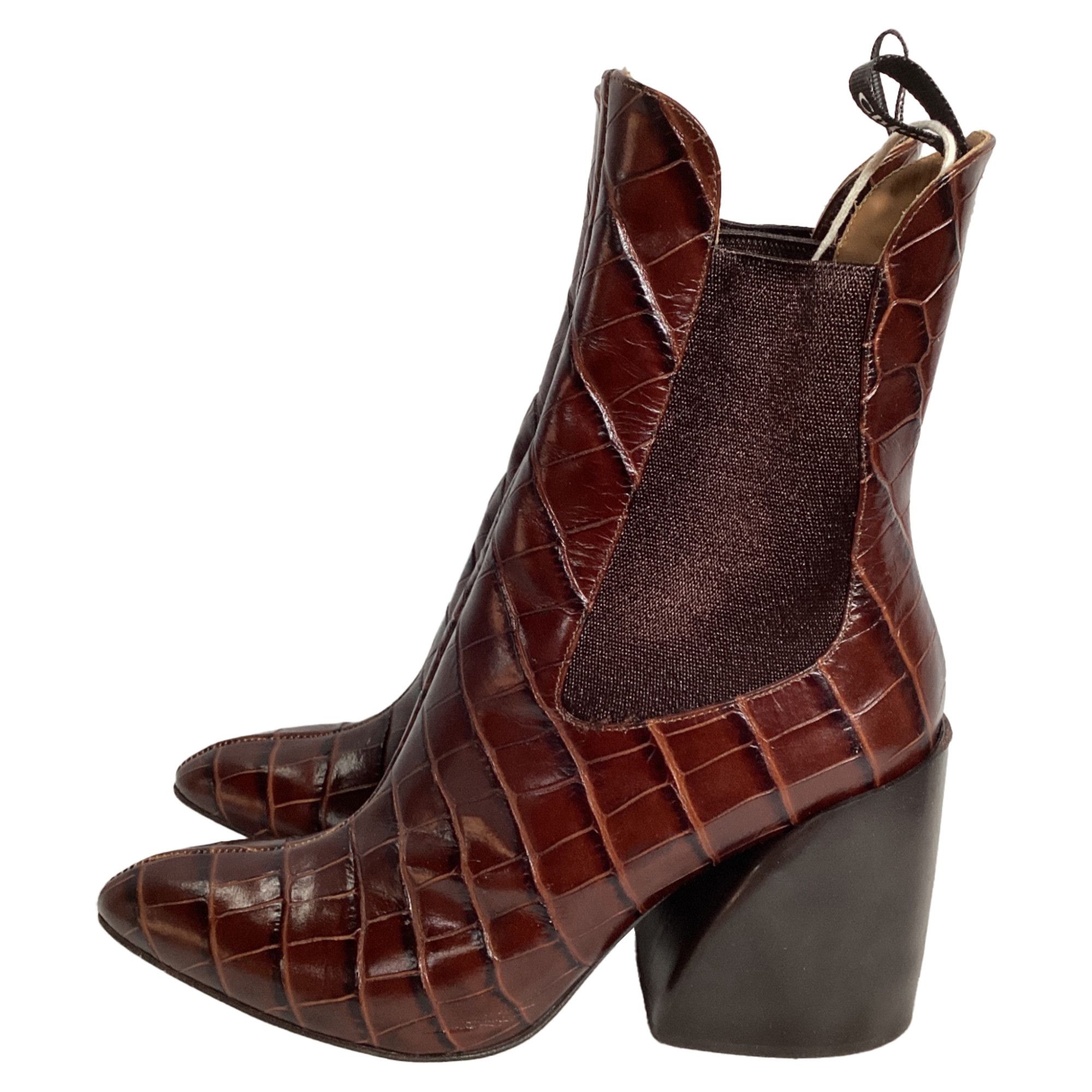 Chloe Chloé Wave Crocodile-Embossed Ankle Boots in Brown Leather Size US 8.5 / IT 38.5 - 5 Thumbnail